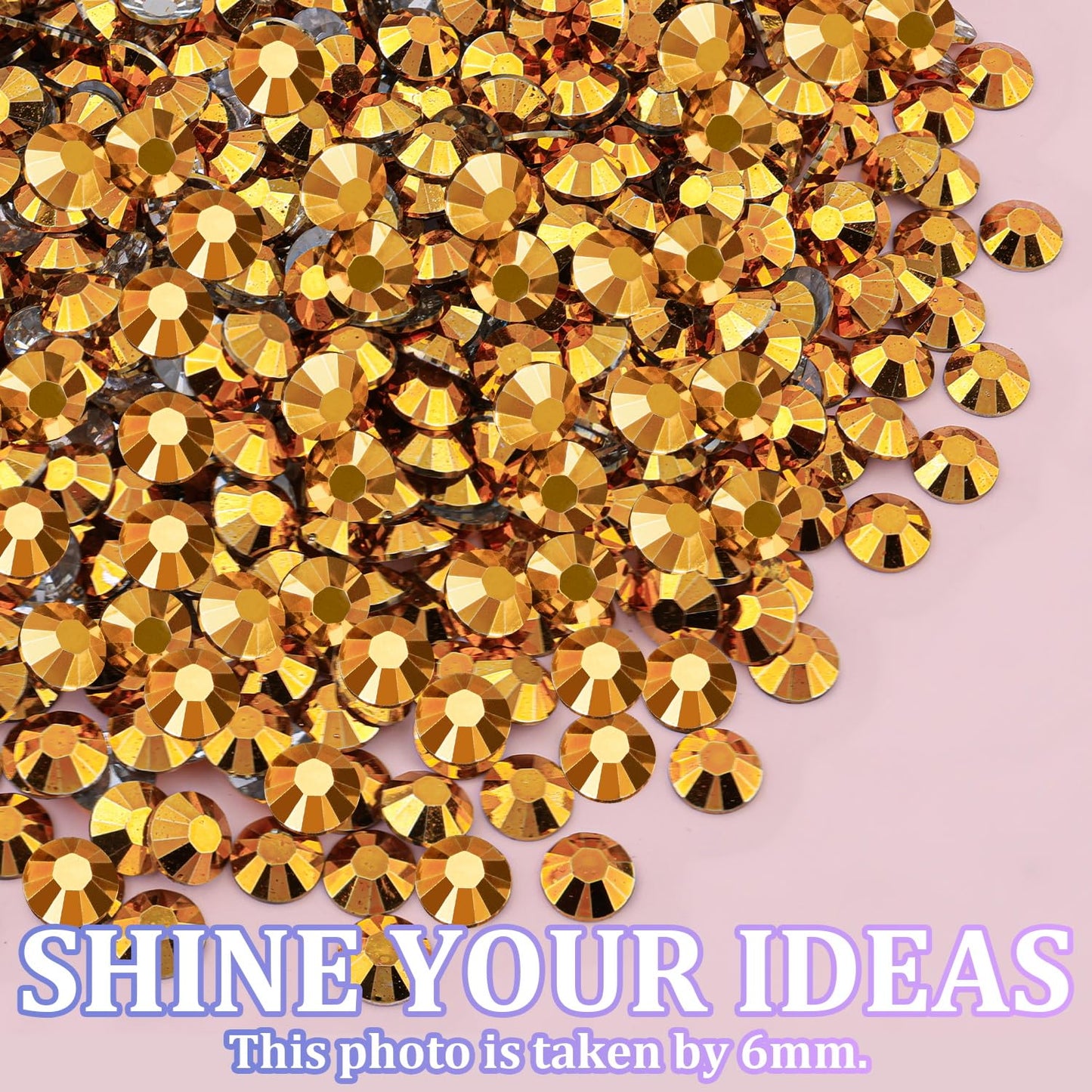 25000Pcs Resin Rhinestones for Crafting, Gold 2-6mm Mixed Sizes Non Hotfix Flatback Gems, Bedazzling Crystal for DIY Crafts Clothing Tumblers Mugs Shoes Fabric Nail Art