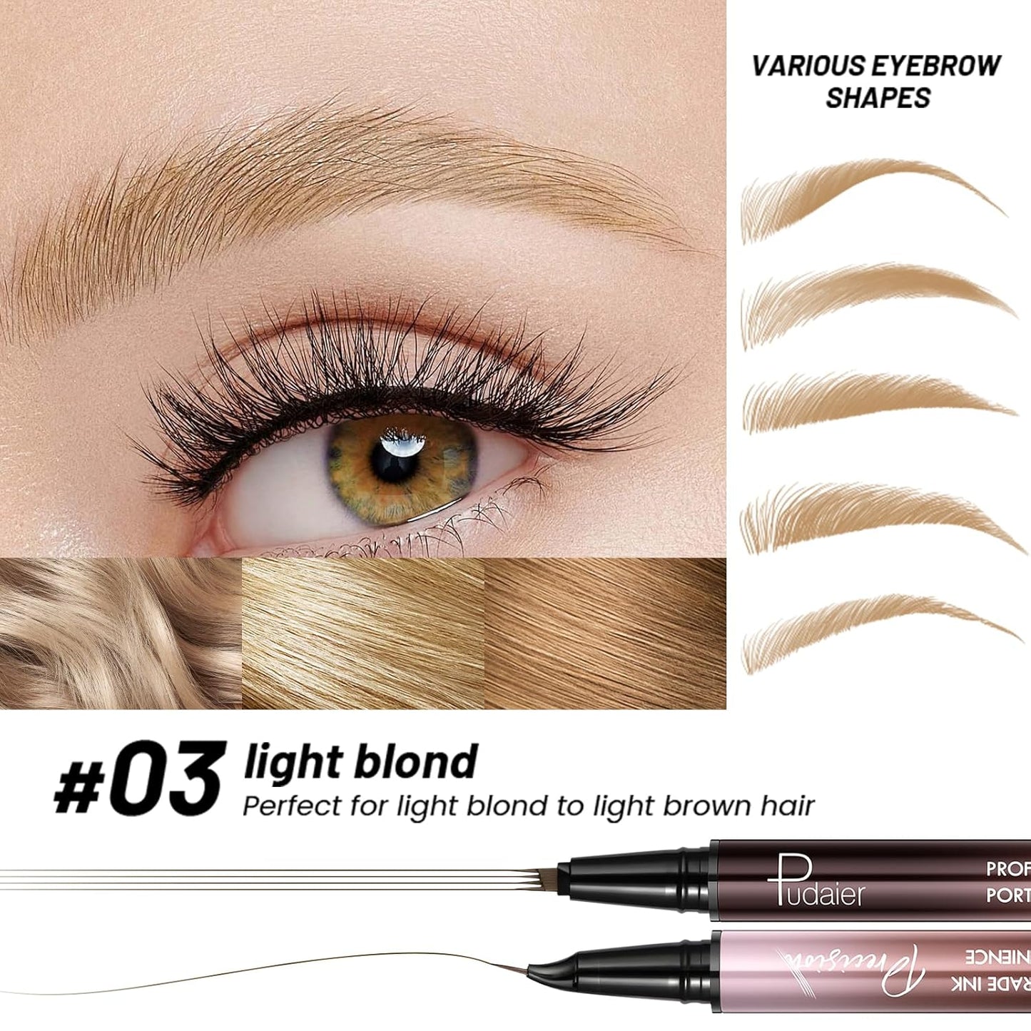 Eyebrow Pen, Waterproof Microblading Eyebrow Pencil, 2-in-1 Dual-Ended 4 Tip Eye Brow Makeup Pen for Women with Precise Curved Brush-Tip Create Natural Hair-Like Brows, Last All-Day (Light Blonde)
