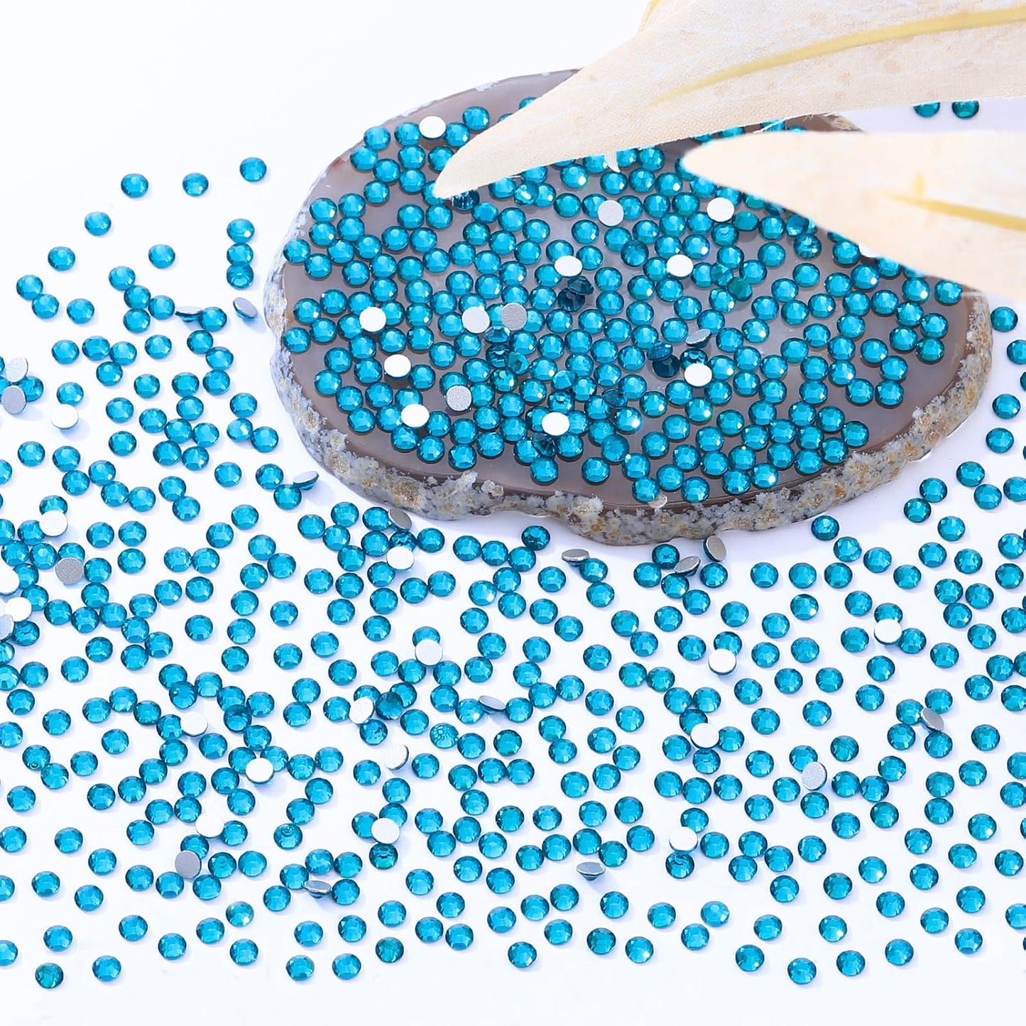 Malachite Blue Flatback Rhinestones, Glass Rhinestones for Nail Art and Craft, Glue Fix, Loose Crystal Gemstones(Malachite Blue, SS10, 2880pcs, 2.7-2.8mm)