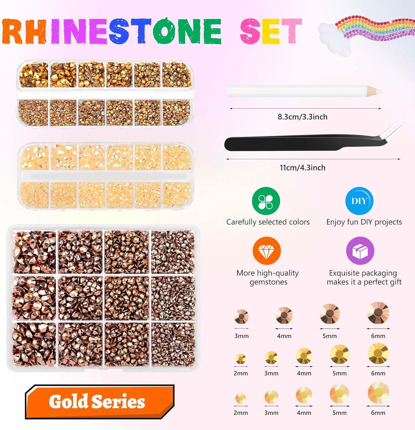 Morcheiong 17000Pcs Resin Rhinestones Gold Flatback Crystals Diamond Includes Tweezers and Pickup Pen Suitable for Crafting DIY Nail Art Makeup Wedding Dress Clothing Mug