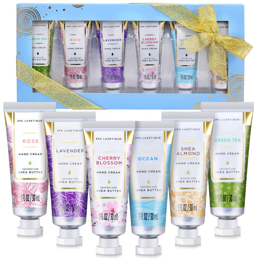 spa luxetique Hand Cream Set Gifts for Women Travel Size Hand Lotion for Dry Skin Care Scented Hand Lotion Gift Sets for Women Ideal Gifts for Her Birthday Sets for Women 6 x 1.0 oz/30ml