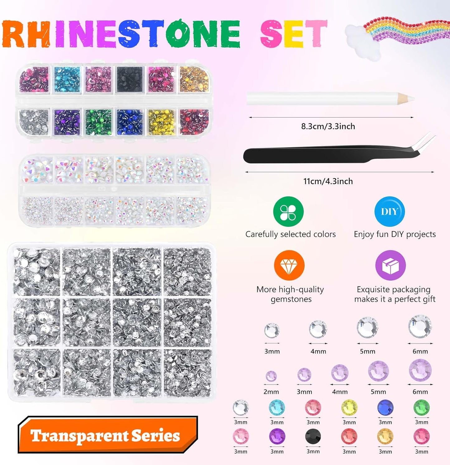 Morcheiong 17000Pcs Resin Rhinestones Transparent Flatback Crystals Diamond Includes Tweezers and Pickup Pen Suitable for Crafting DIY Nail Art Makeup Wedding Dress Clothing Mug