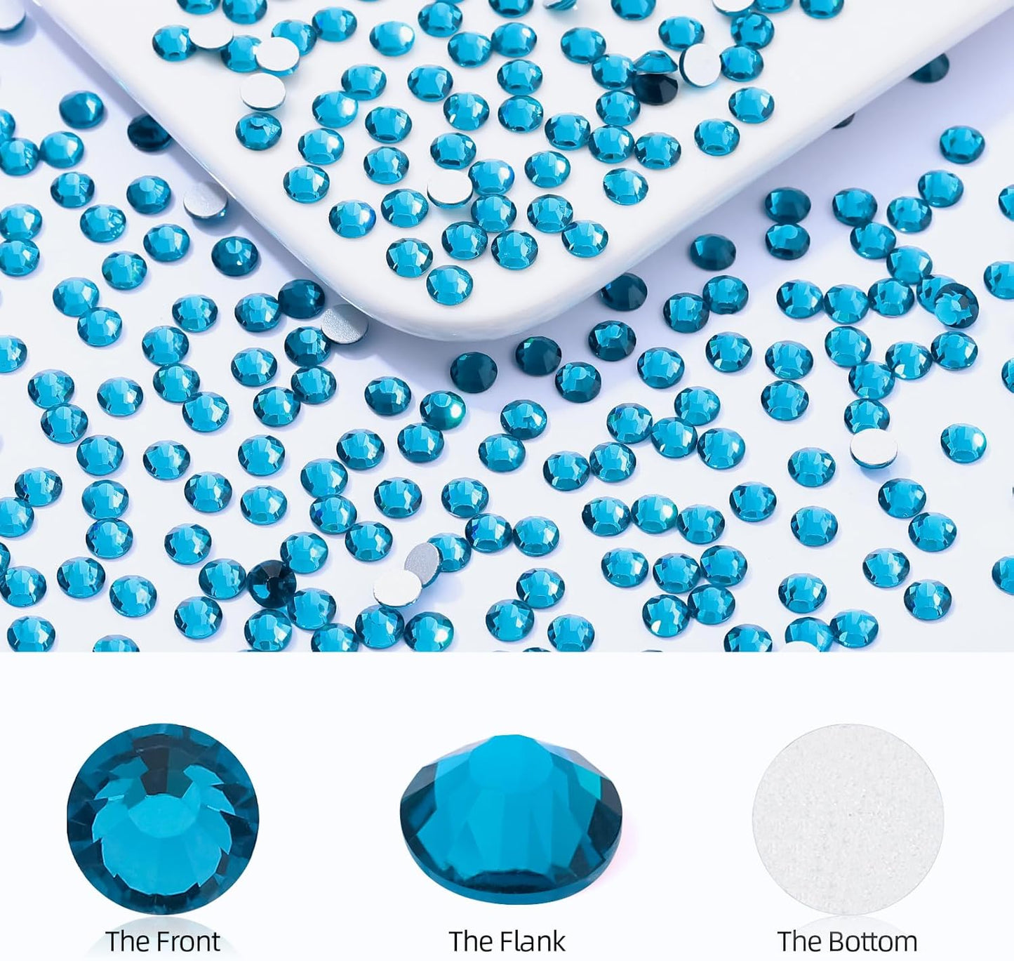 Malachite Blue Flatback Rhinestones, Glass Rhinestones for Nail Art and Craft, Glue Fix, Loose Crystal Gemstones(Malachite Blue, SS12, 1440pcs, 2.9-3.0mm)