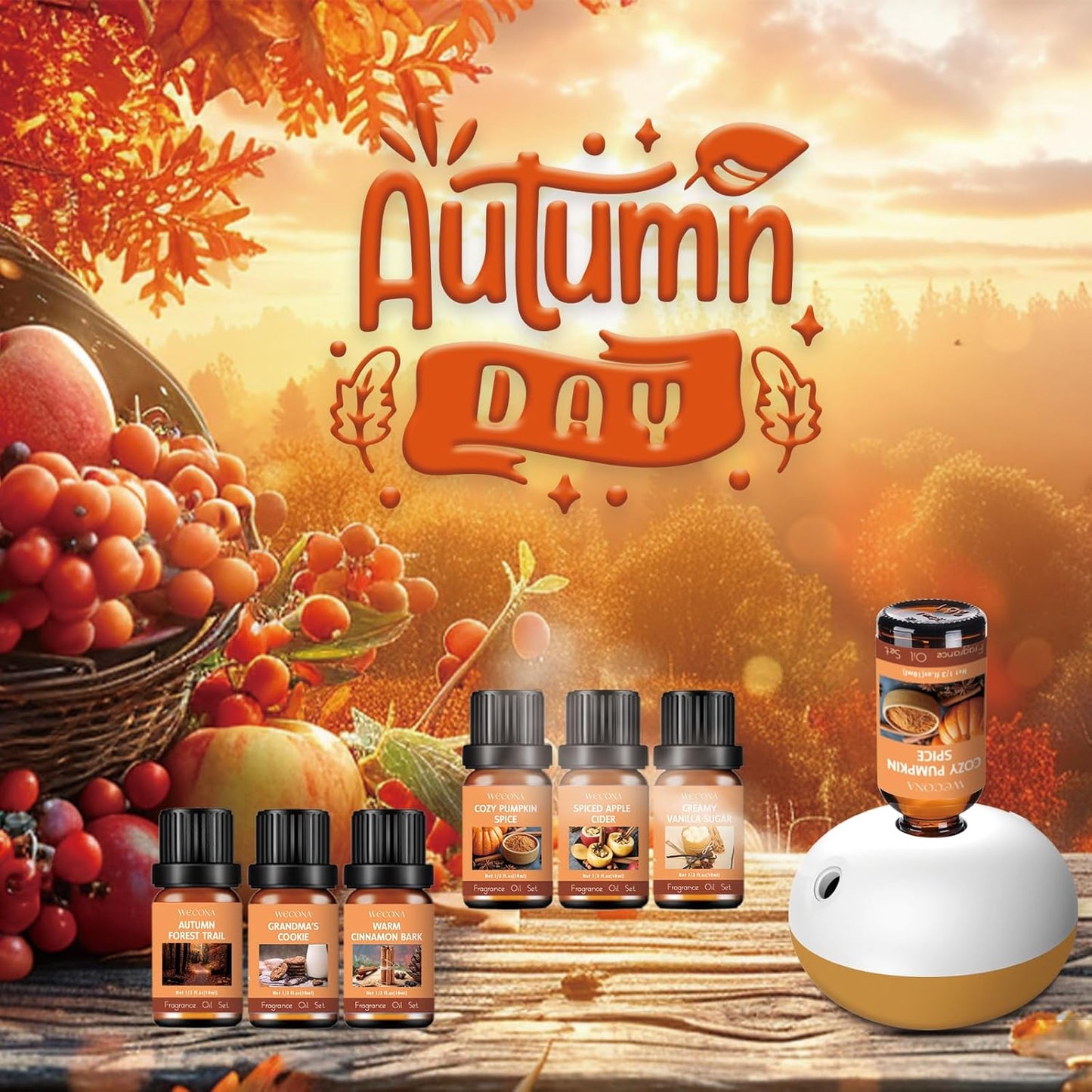 Fall Essential Oils Set – 6x10ml Aromatherapy Oils, Essential Oils Scents for Diffuser, Candle Making Scents, Fragrance Oil for Soap & Candle Making, Fall Scented