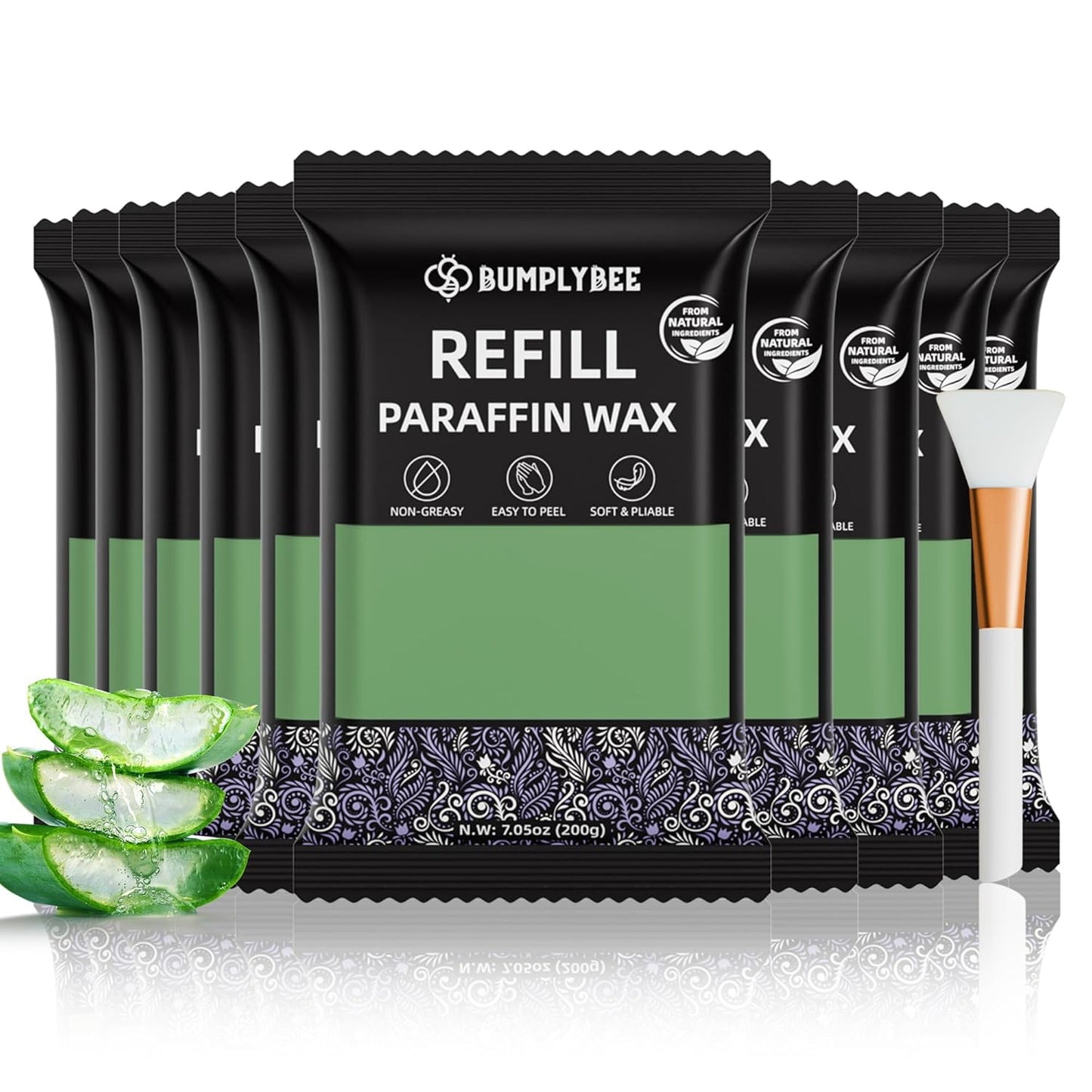 Paraffin Wax Kit - 10 Packs Aloe Vera Refills With Silicone Brush for Hands and Feet - Skin Moisturizing, Non-Greasy, Easy-Peeling