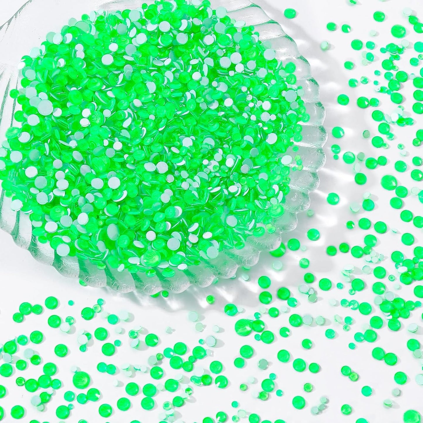 Neon Green Flatback Rhinestones, Glass Rhinestones for Nail Art and Craft, Glue Fix, Loose Crystal Gemstones(Neon Green, SS10, 1440pcs, 2.7-2.8mm)