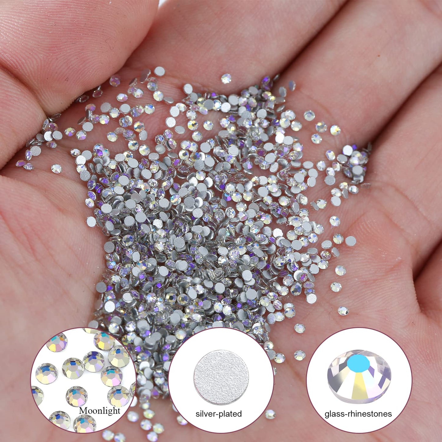 3000Pcs Moonlight Crystal Rhinestones,Glass Flatback Rhinestones Small Gemstones for Nail Face Makeup Art Crafts Clothes Decoration -(SS4,1.6mm,Moonlight)