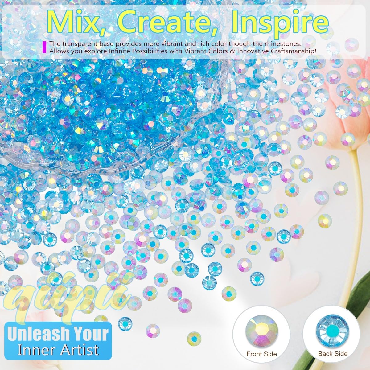 16000PCS Light Blue AB Resin Rhinestones for Crafting 3mm 4mm 5mm Baby Blue Flatback Jelly Stones Bulk SS10 SS16 SS20 Diamonds Charms for Nails Face Eyes Makeup Tumblers Bottles Crafts Clothes