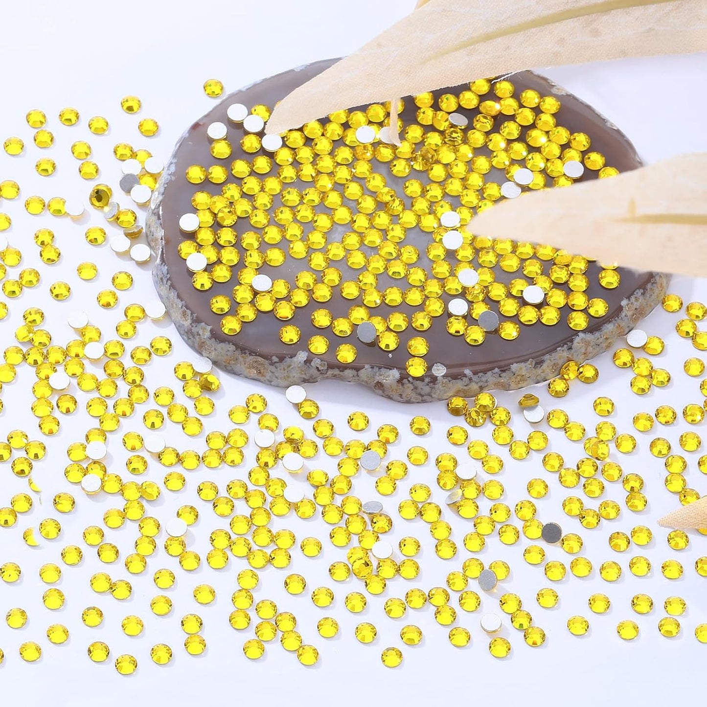 Yellow Flatback Rhinestones, Glass Rhinestones for Nail Art and Craft, Glue Fix, Loose Crystal Gemstones(Yellow, SS6, 2880pcs, 1.9-2.0mm)