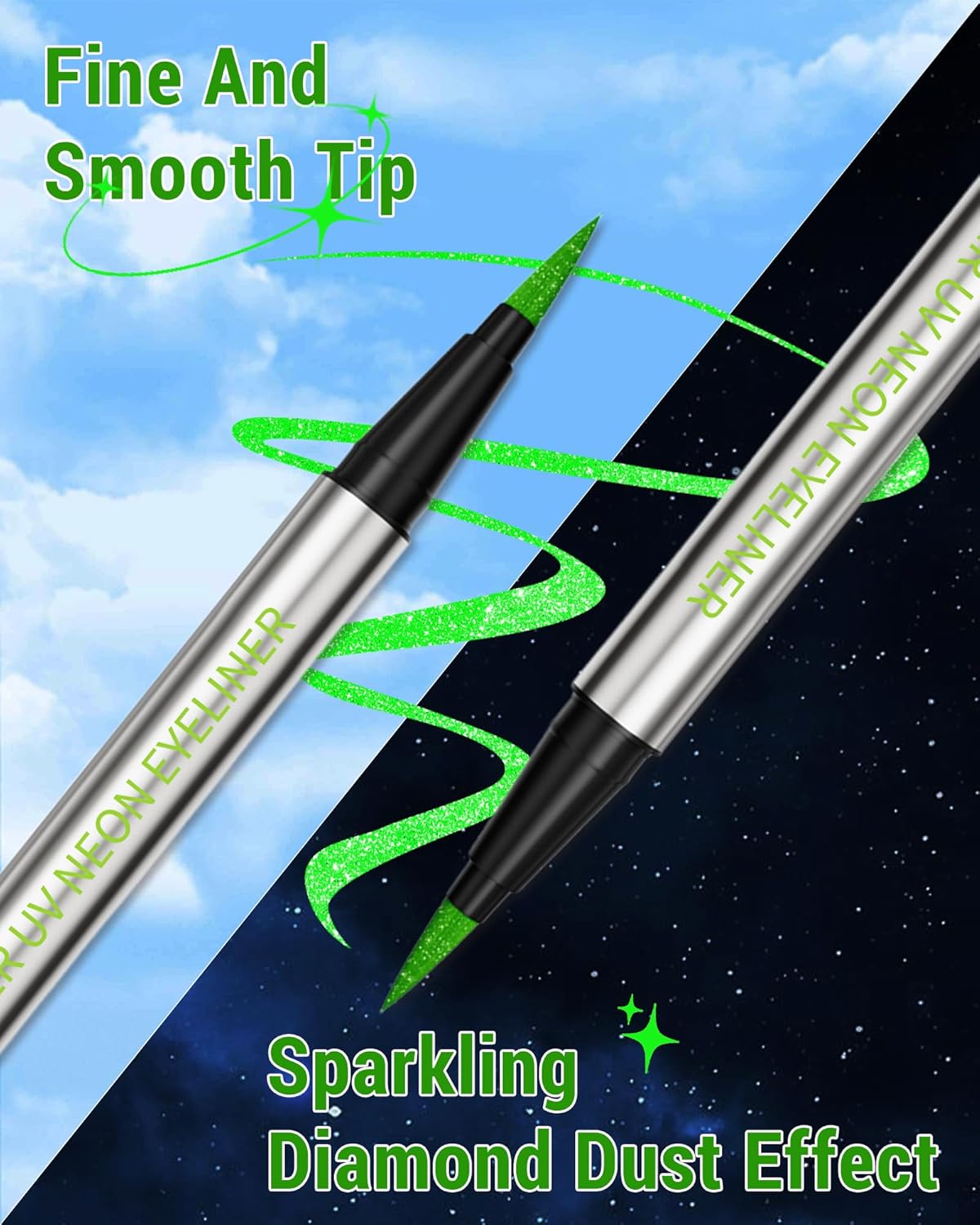 Glitter UV Neon Eyeliner Pencil, Waterproof Smudge-Proof Green Eye Liner Liquid Pen, High-Pigment Shimmer Eyeliner Pen Long-Lasting Colorful Professional Makeup, Halloween Rave Party Gift for Women-05