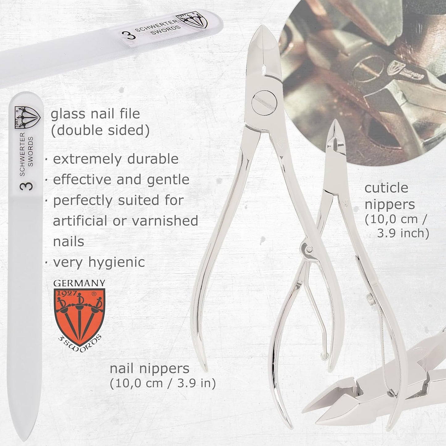 3 Swords Germany - brand quality 12 piece manicure pedicure grooming kit set for professional finger & toe nail care with black synthetic leather case - Made in Germany