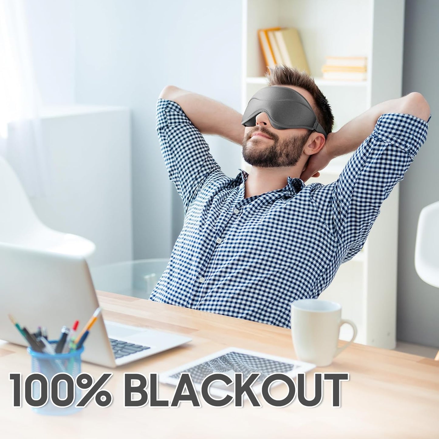 Sleep Mask - Total Blackout 3D Sleeping Mask, Super Lightweight & Silky Soft Eye Mask for Sleeping, Fully Adjustable Fit for Home, Office, Traveling, Meditation, Yoga, Gray