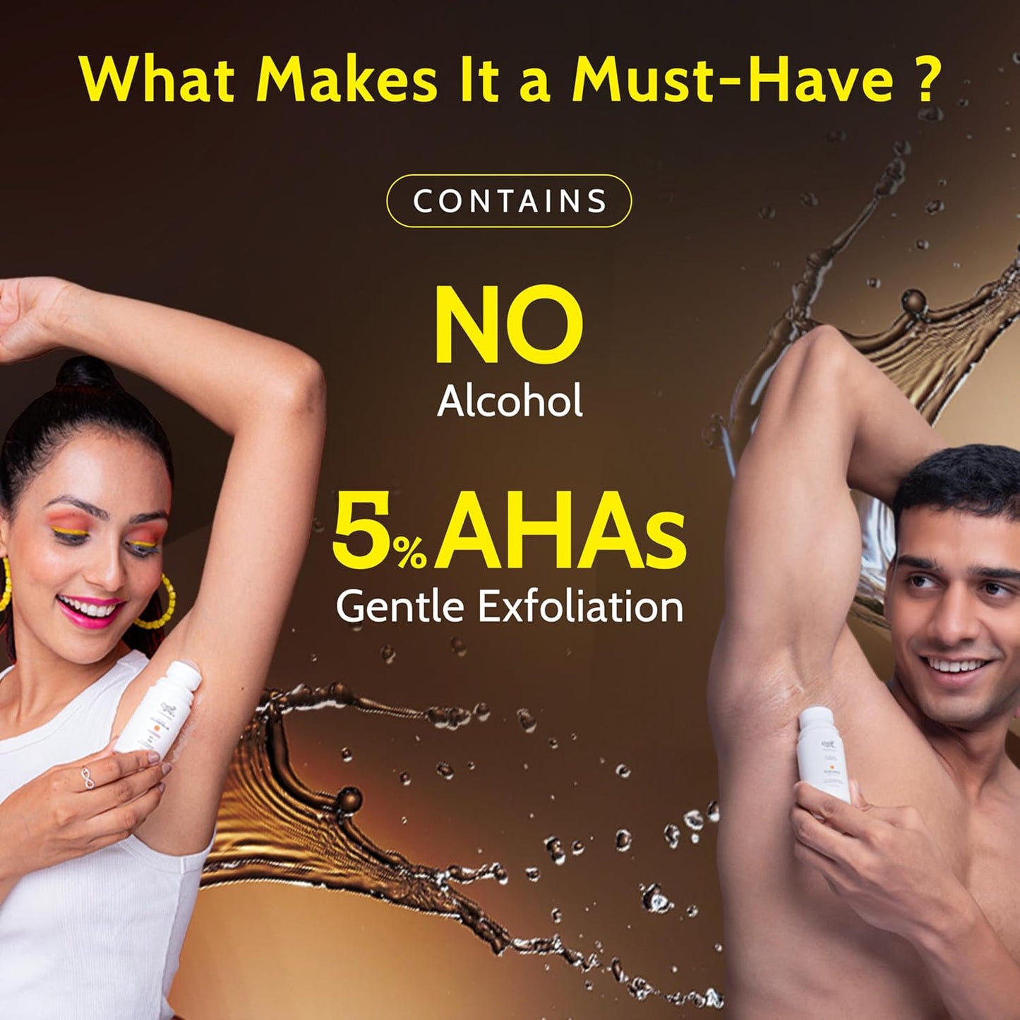 UnderArm Roll-On with 5% AHA|Lactic & Mandelic Acid|Prevents Odour, Brightens Skin & Exfoliates Underarm|For Sensitive Skin |Woody Musk Fragrance |Alcohol & Aluminium Free | 1.35 fl oz