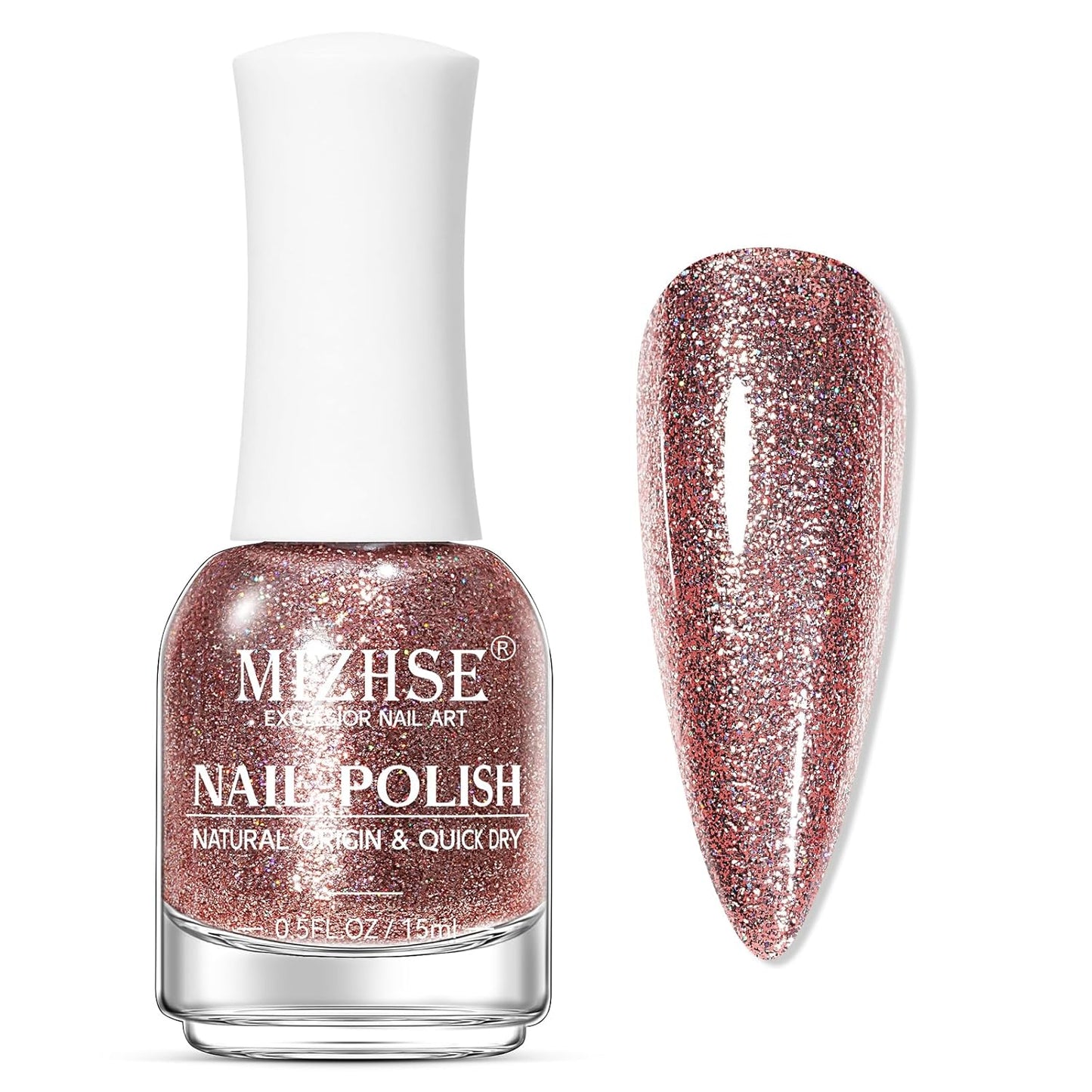 MIZHSE Quick Dry Glitter Brown Nail Polish, Fall Color Nail Polish Air Dry Fast, 15ml High Glossy Sparkly Shiny Shimmer Nail Art Salon Manicure Home