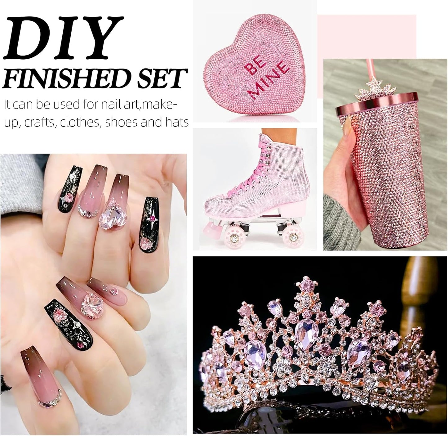 Pink Flatback Rhinestones, Glass Rhinestones for Nail Art and Craft, Glue Fix, Loose Crystal Gemstones(Pink, SS8, 2880pcs, 2.3-2.5mm)