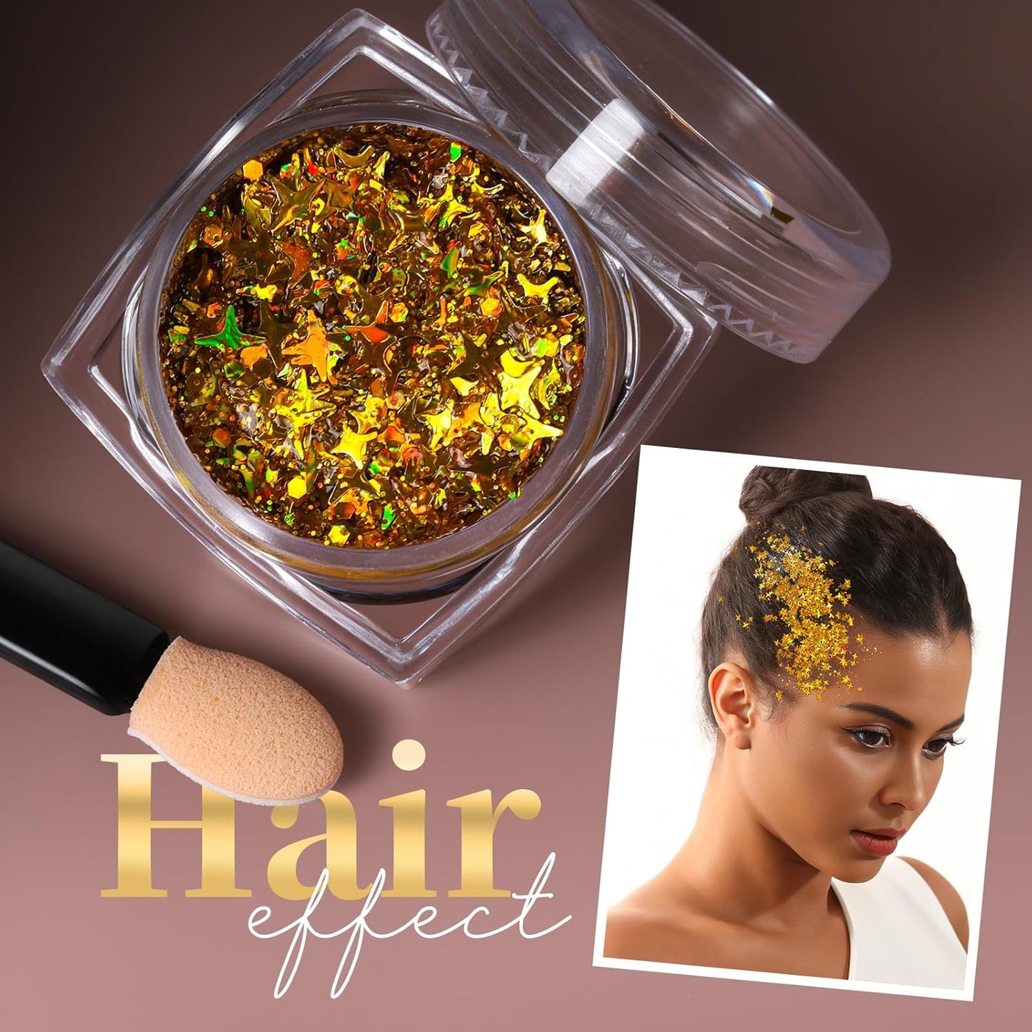 Teenitor Face Glitter Body Glitter, Gold Body Glitter Gel, Hair Glitter Gel, 6 Shapes Rave Glitter, Festival Makeup Glitters Gel, Chunky Sparkling Glitter Gel for Face, Body, Hair