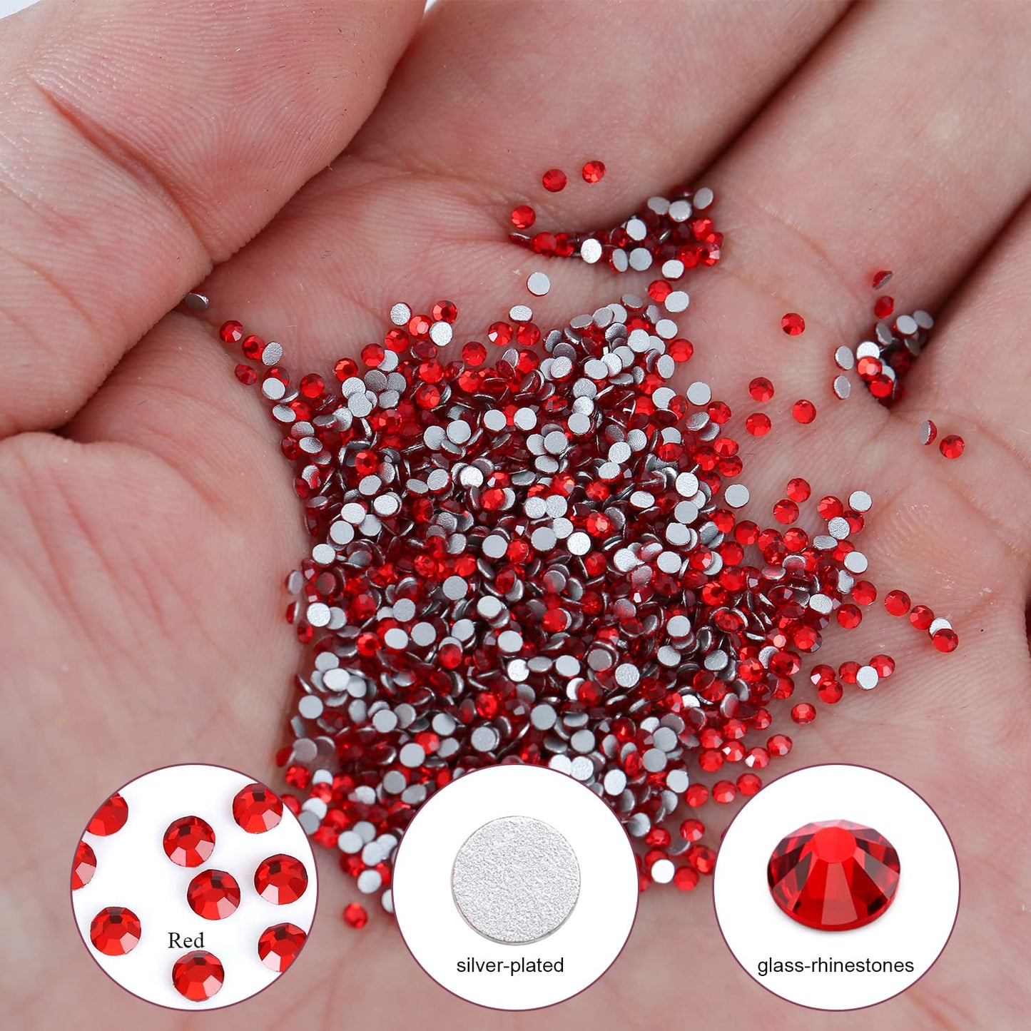 1440Pcs Ruby Red Crystal Rhinestones,Glass Flatback Rhinestones Gemstones Small for Nail Face Makeup Art Crafts Clothes Decoration - (SS6,2.0mm,Ruby Red)