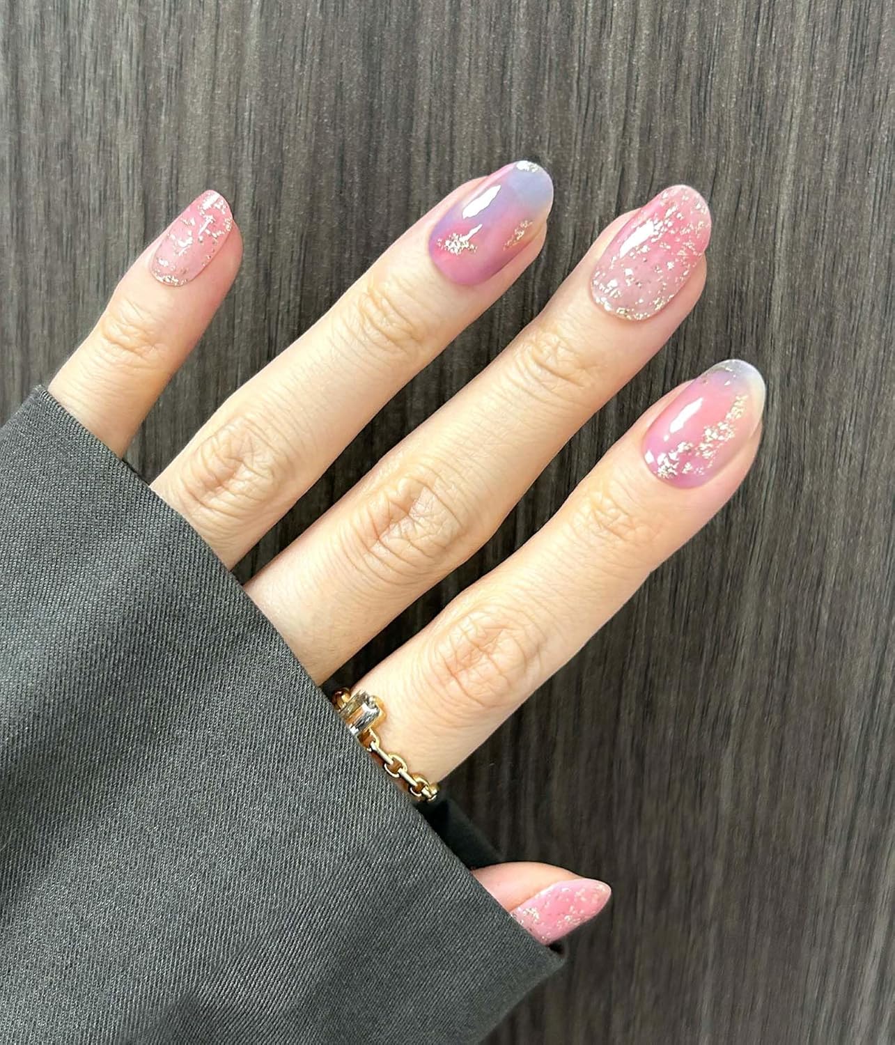 Nail Polish Strips - 22 Pcs Salon Quality Gel Nail Stickers - Long Lasting Wraps (Iridescent Jellfish Pink&Blue)