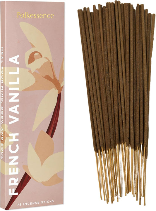 Folkulture Vanilla Incense Sticks | Pack of 75 Fall Insence-Sticks | Vanilla Incents with 45 Mins Burn Time | Fall Scents for Meditation | Organic Insence-Stick, Natural Inscents-Sticks for Relaxing