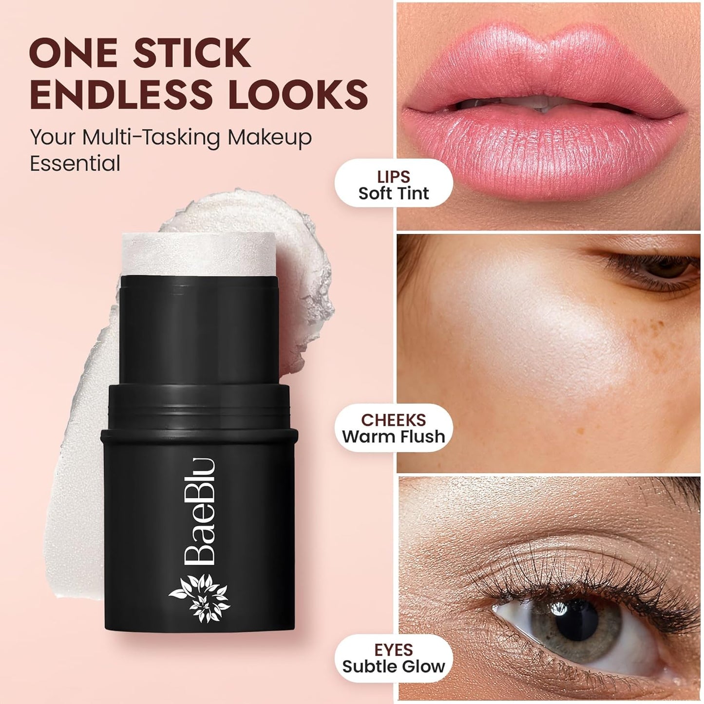 Organic Blush Tube, Prosecco - 100% Natural Vegan Cream Blush Sticks, Multi-Use Bronzer, & Highlighter for Lips, Cheeks & Eyes, Buildable Shimmer, Gluten-Free, Paraben-Free, Made in USA