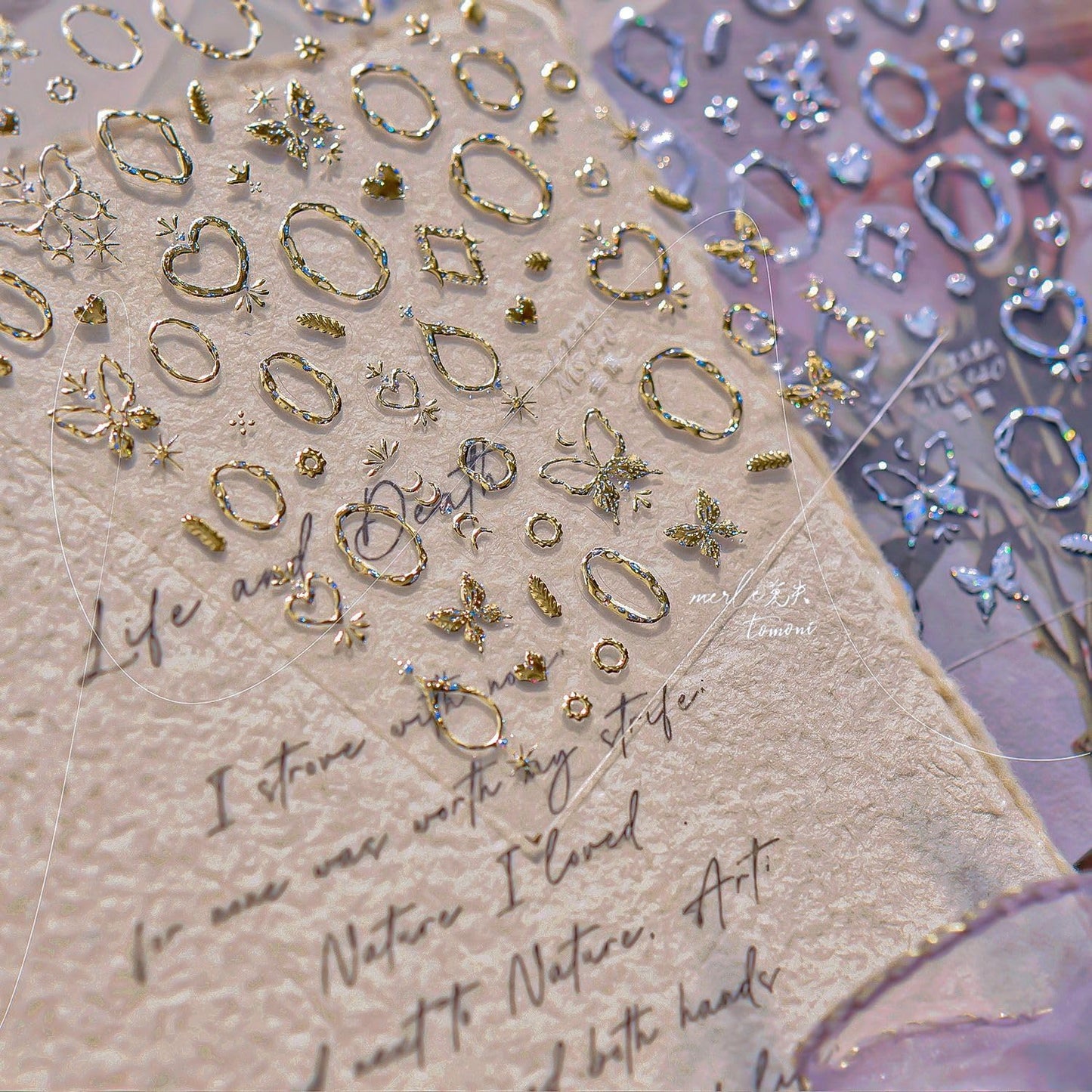 Gold Nail Art Stickers Butterfly Heart Nail Decals with Golden Design 5D Embossed Self Adhesive Nails Supply for Women Girls Kid Manicure DIY Decoration Accessories