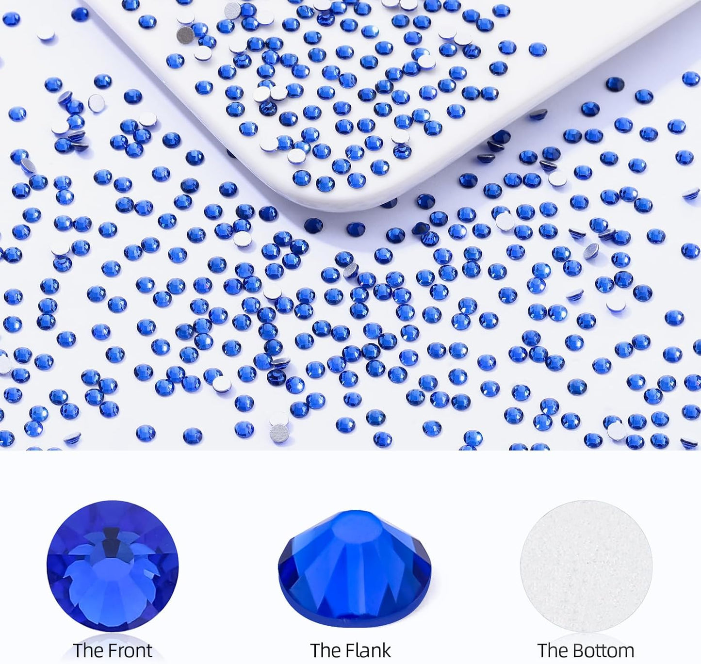 Sapphire Flatback Rhinestones, Glass Rhinestones for Nail Art and Craft, Glue Fix, Loose Crystal Gemstones(Blue, SS8, 1440pcs, 2.3-2.5mm)