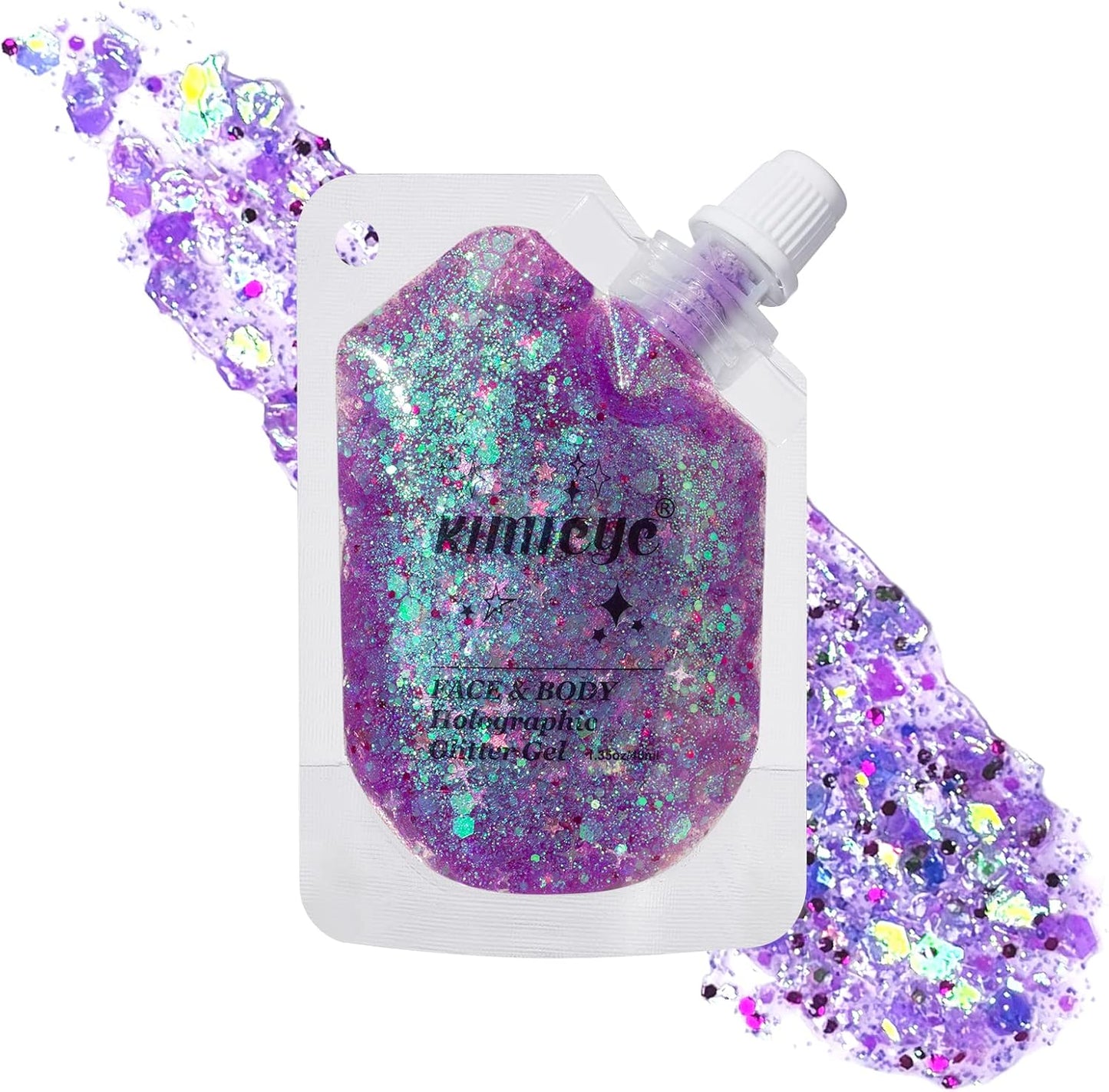 Holographic Face Glitter Gel Body Shimmer Makeup for for Hair, Face, Clavicle, Arm, Nail, Eyeshadow, Long Lasting Waterproof Mermaid Sequins Party Glitter for Rave Festival, 1.35oz (Illusion Purple#3)