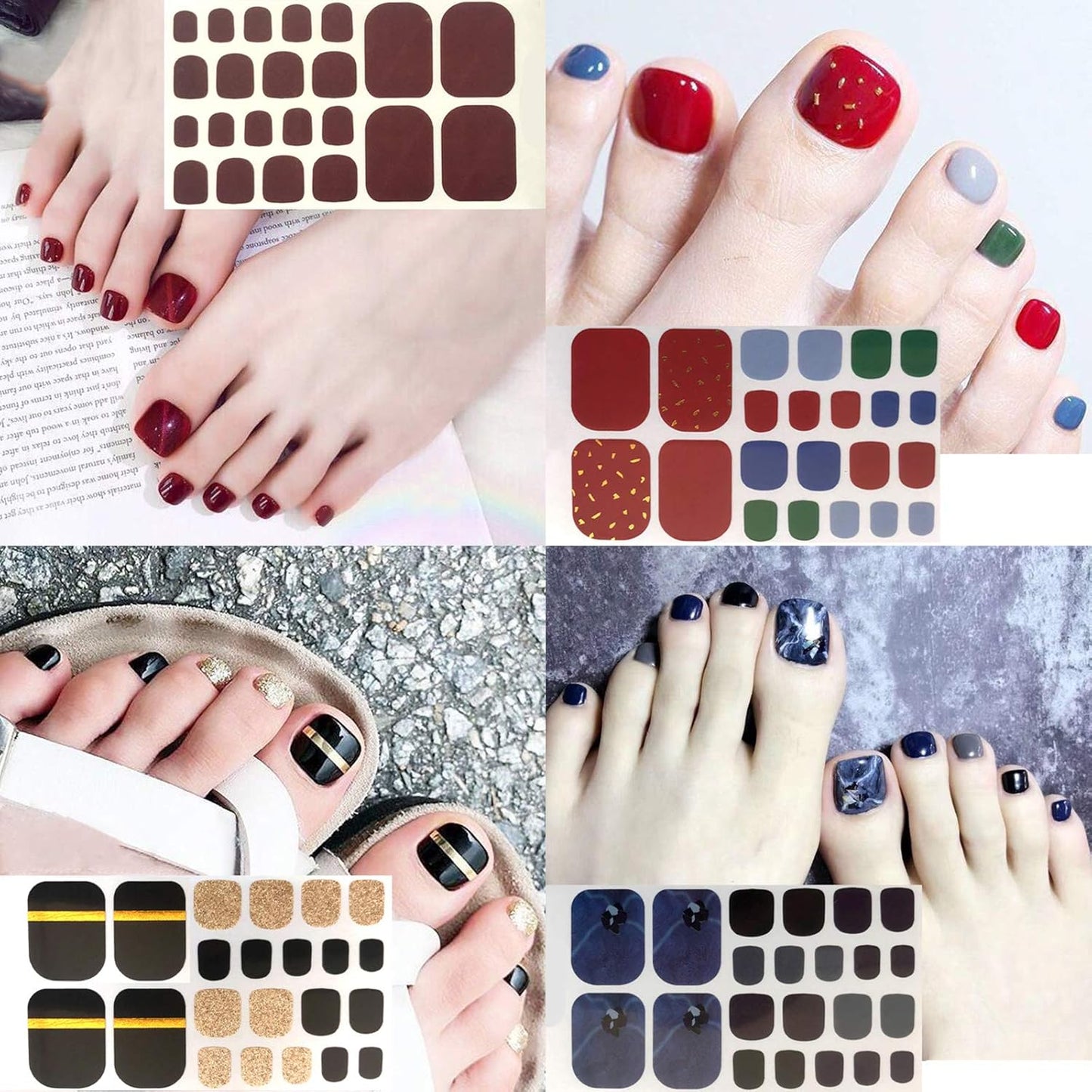 SILPECWEE 20 Sheets Adhesive Toe Nail Polish Stickers Decals Solid Color Full Wraps Nail Strips Manicure Accessories for Women 1Pc Nail File