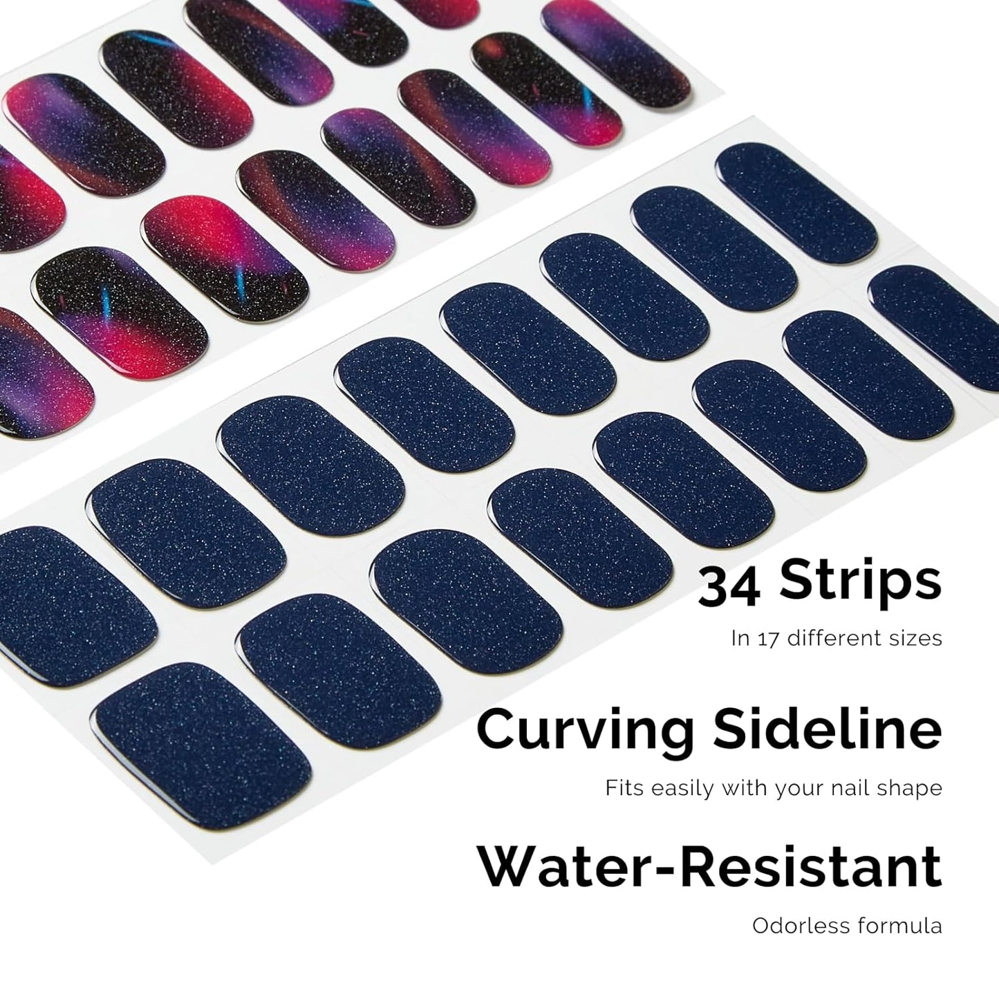 NAILOG Semi Cured Gel Strips - 34 Pcs Nail Stickers Buy 2 Get 1 UV Light | Long Lasting Wraps With Glossy Gel Finish Purple, Neon Nocturne
