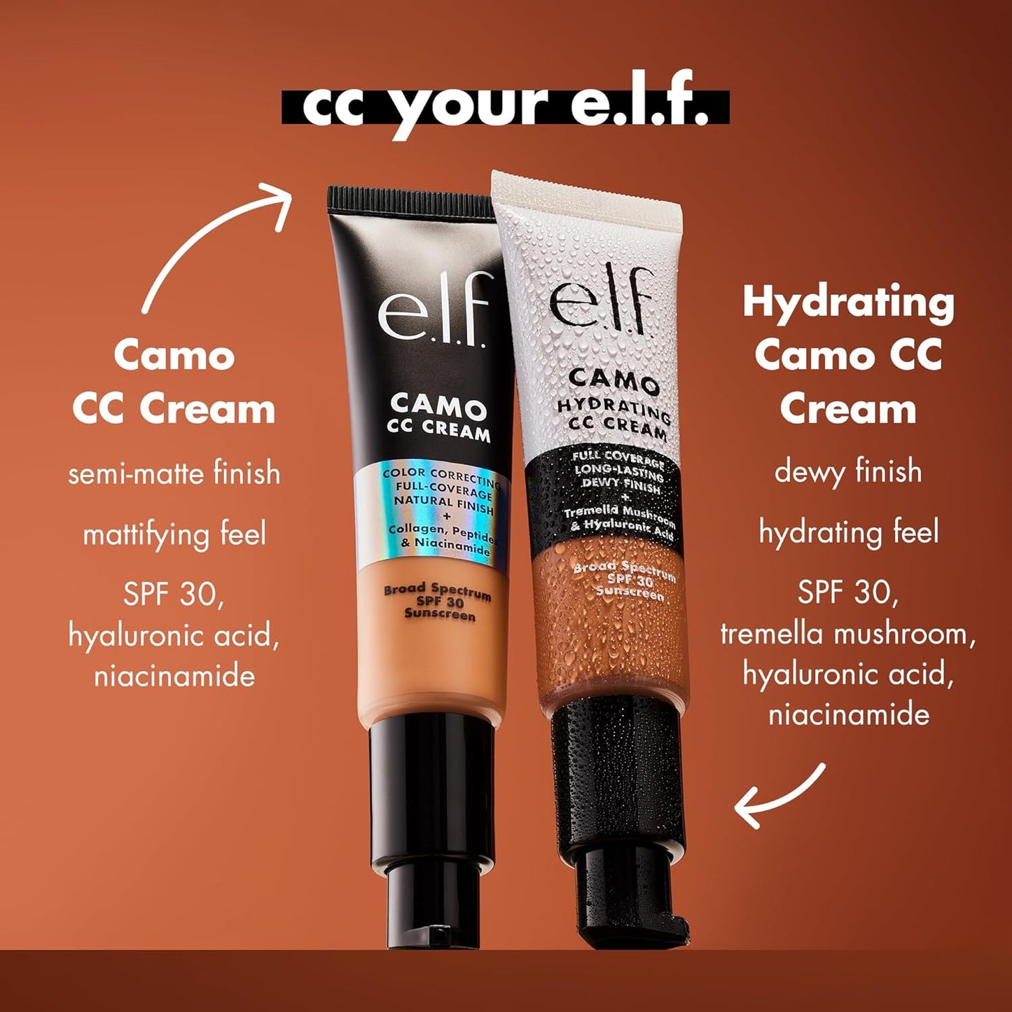 e.l.f. Hydrating Camo CC Cream, SPF 30, Color Correcting Full Coverage Foundation For A Dewy Finish, Vegan & Cruelty-Free, Fair 120 N
