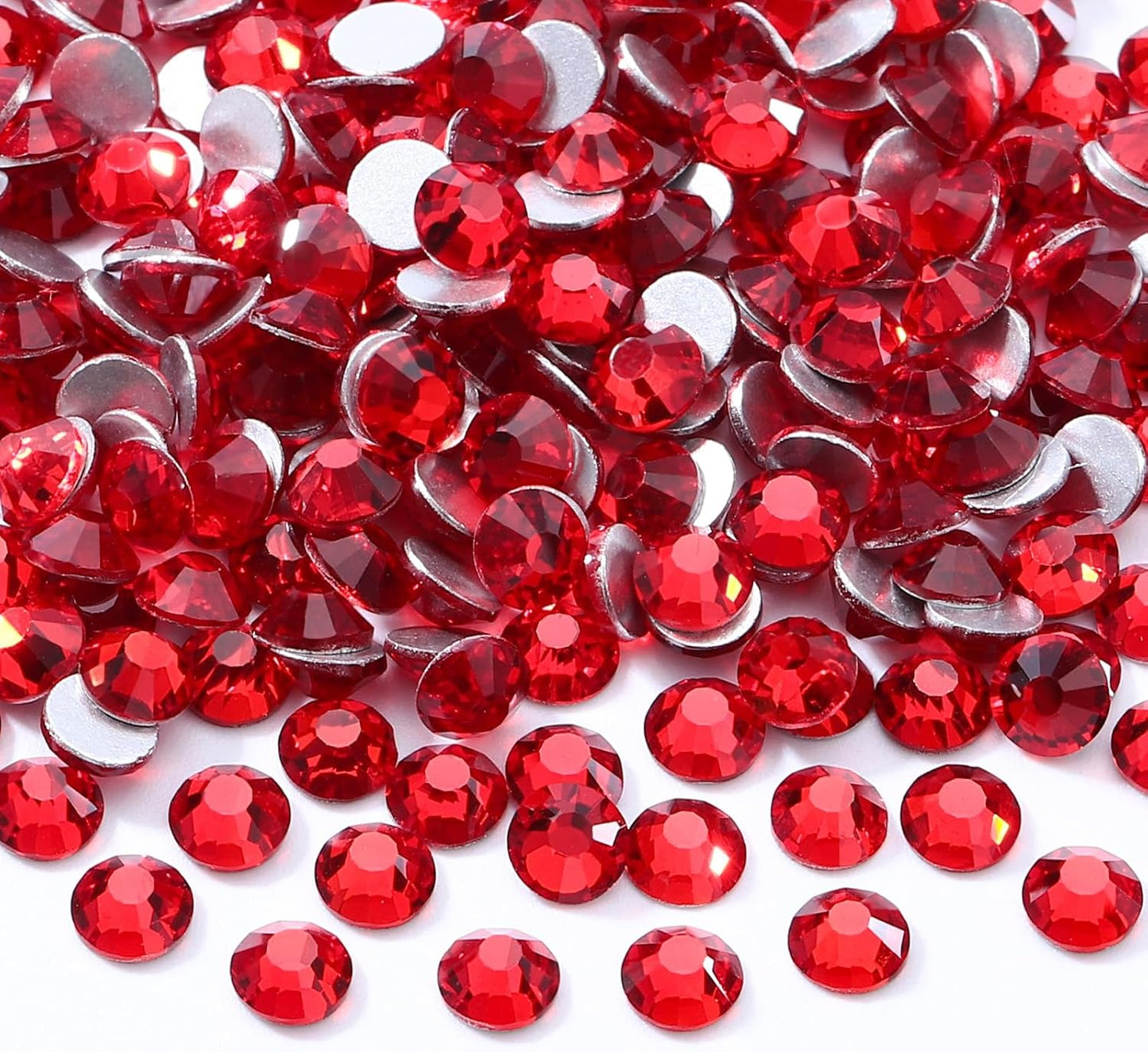 Red Flatback Rhinestones, Glass Rhinestones for Nail Art and Craft, Glue Fix, Loose Crystal Gemstones(Red, SS12, 2880pcs, 2.9-3.0mm)