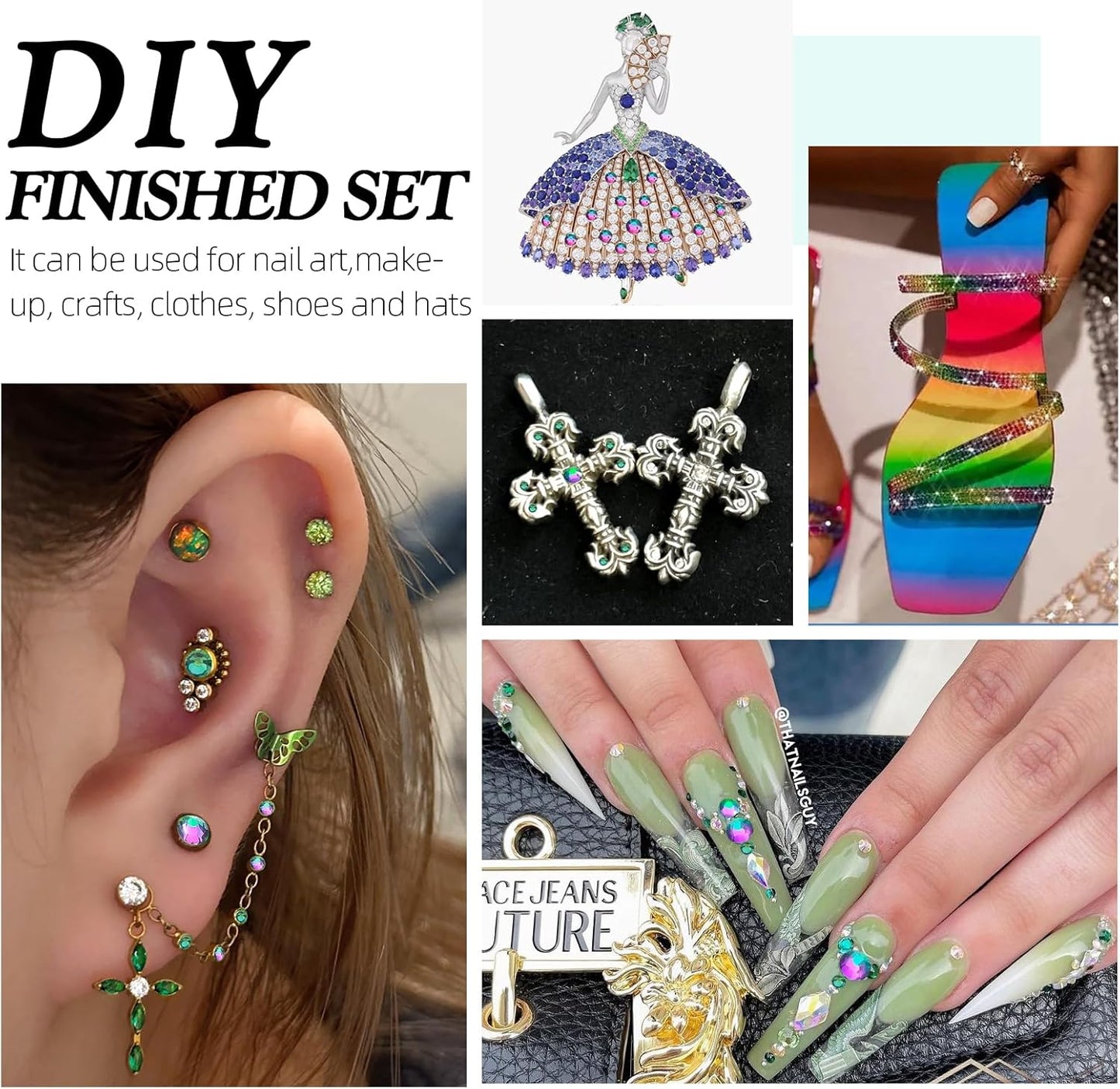 Green Volcano Flatback Rhinestones, Glass Rhinestones for Nail Art and Craft, Glue Fix, Loose Crystal Gemstones(Green Volcano, SS16, 1440pcs, 3.8-4.0mm)