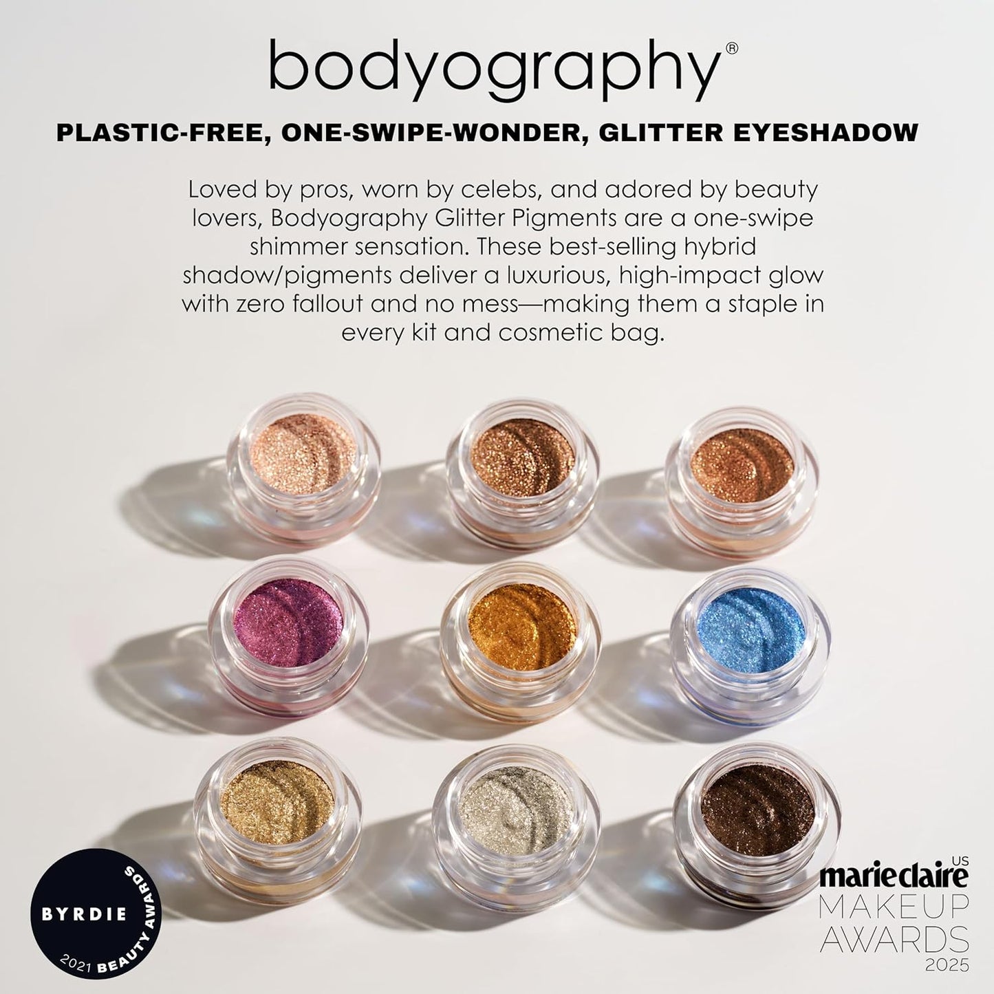 Bodyography Glitter Pigment Eye Shadow | Long Wear Shimmer Eyeshadow | Vegan, Talc & Paraben Free | Cream Powder Formula | Blue Morpho (Chrome Periwinkle) 1.5 g