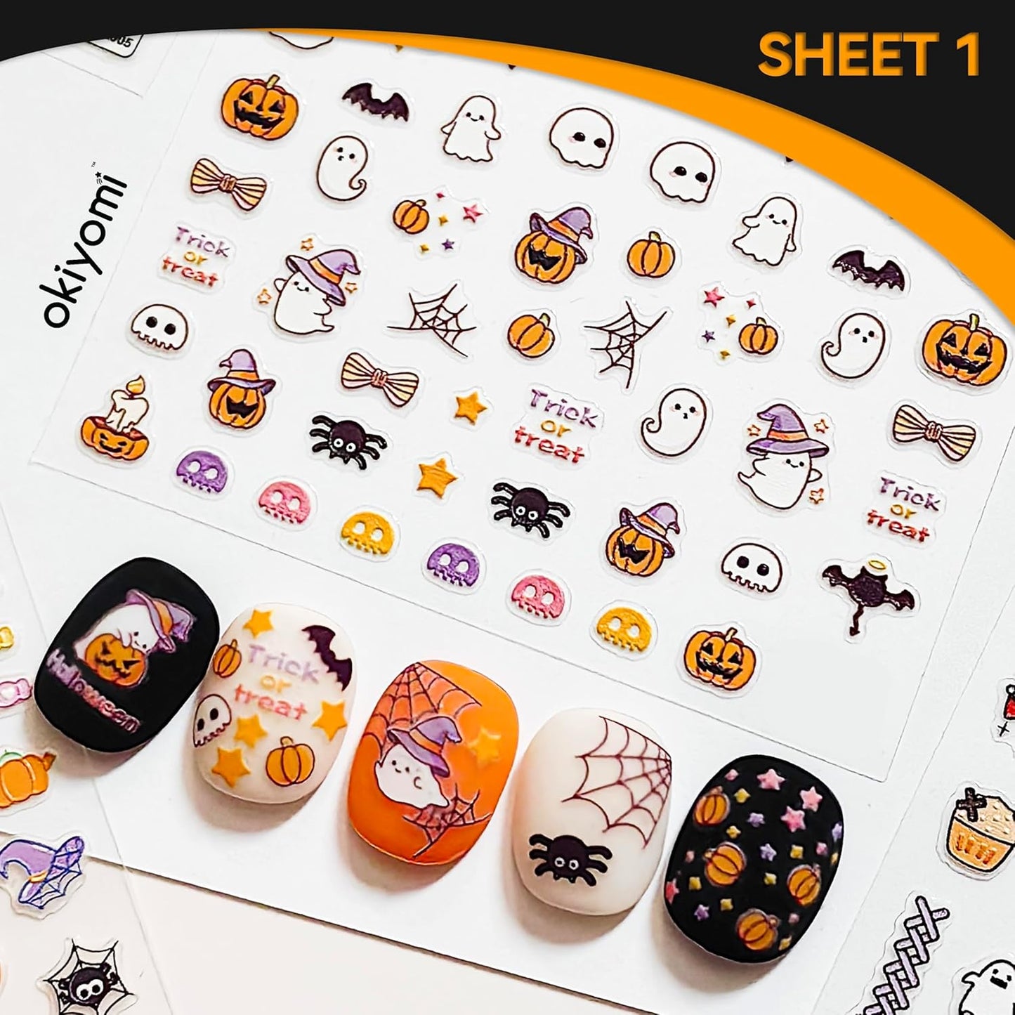 4 Sheets of 3D Halloween Nail Stickers - 316 Cute Nail Decals - Embossed Kawaii Nail Stickers for Kids | Cute Halloween Theme - Ghosts, Pumpkins, Bats, Spiders, Cats, Candy | Glow in The Dark