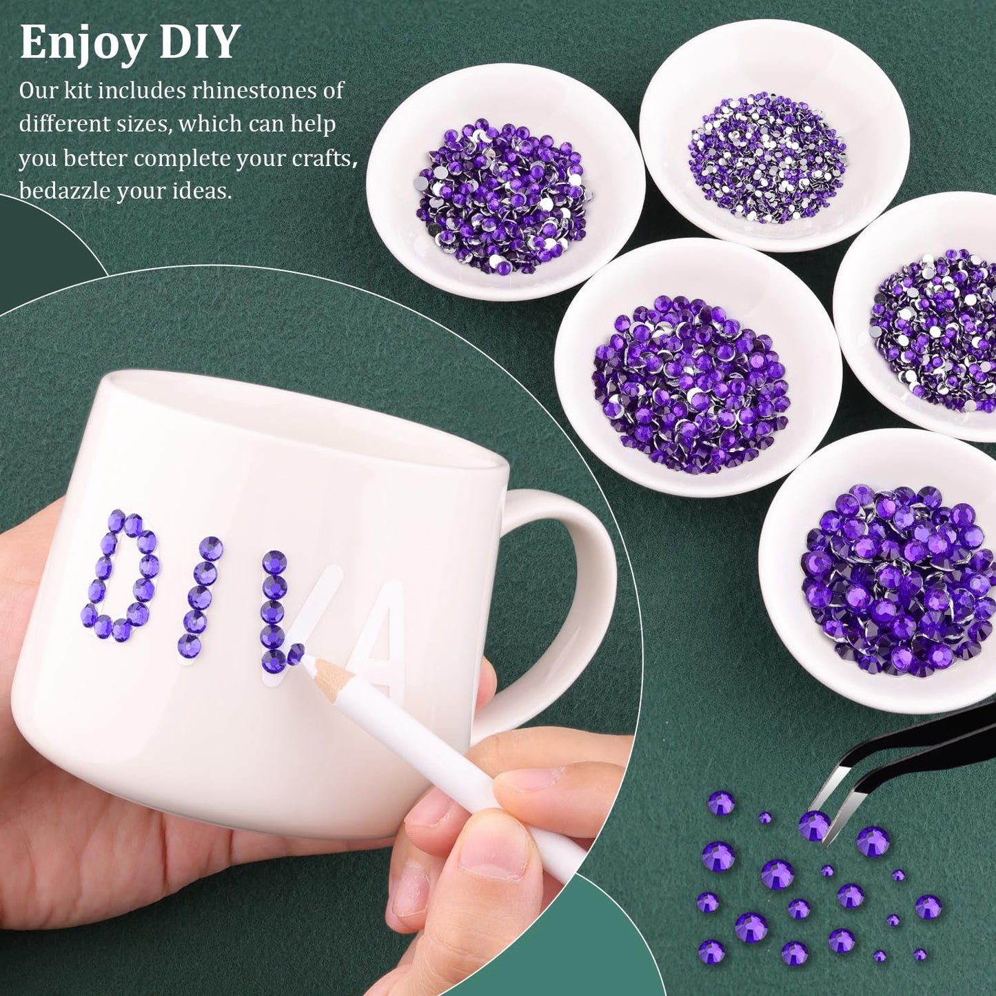 Resin Rhinestones for Crafting with B7000 Jewelry Glue, 1 Box Blue Purple Flatback Crystals with 3Pcs 10ml Glue for Bedazzling Crafts DIY Nail Art Makeup，Non Hotfix Gems for Clothing Shoes