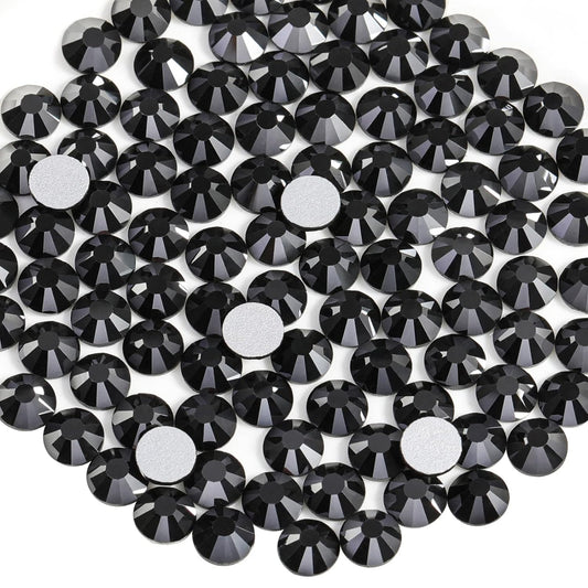 Beadsland 1440pcs Flat Back Crystal Rhinestones Round Gems for Nail Art and Craft Glue Fix, Jet Hematite,SS12,3.0-3.2mm