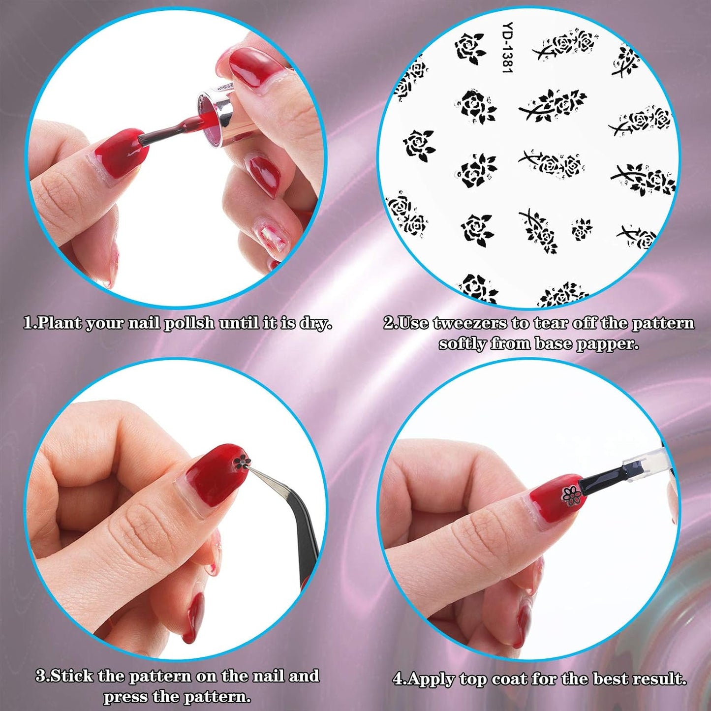 Blulu 5000 Pcs Flower Nail Stickers 100 Sheets 3D Self Adhesive Nail Stickers Multi Design Decals Multicolor Flower Manicure Decals with Tweezer(Classic-Chic Floral Series)