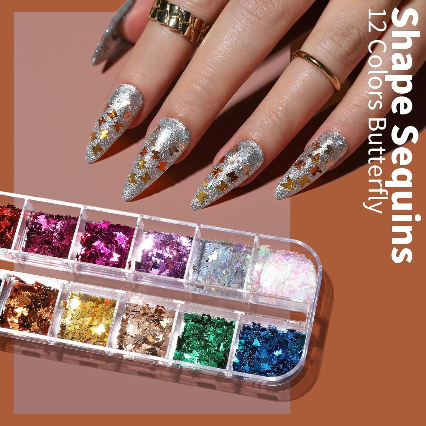 FANDAMEI Nail Art Kit, Nail Art Brushes Set, Nail Art Dotting Tools, Nail Stickers, Butterfly Nail Art Sequins, Nail Foils, Nail Art Flakes Iridescent, Rhinestones For Nails Design