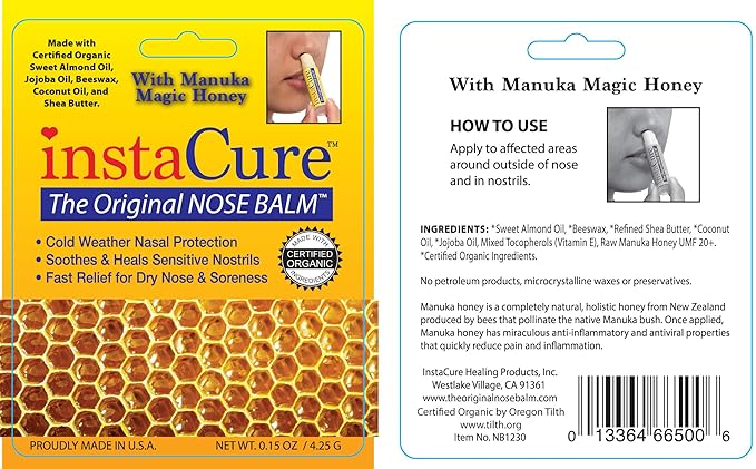 InstaCure's Original Nose Balm with Manuka Honey. Fast Relief for Cracked, Dry & Sore Noses + InstaCure Original Derma Balm Jumbo-Sized Skin Revival Tube. Soothes & Heals Dry, Irritated Skin