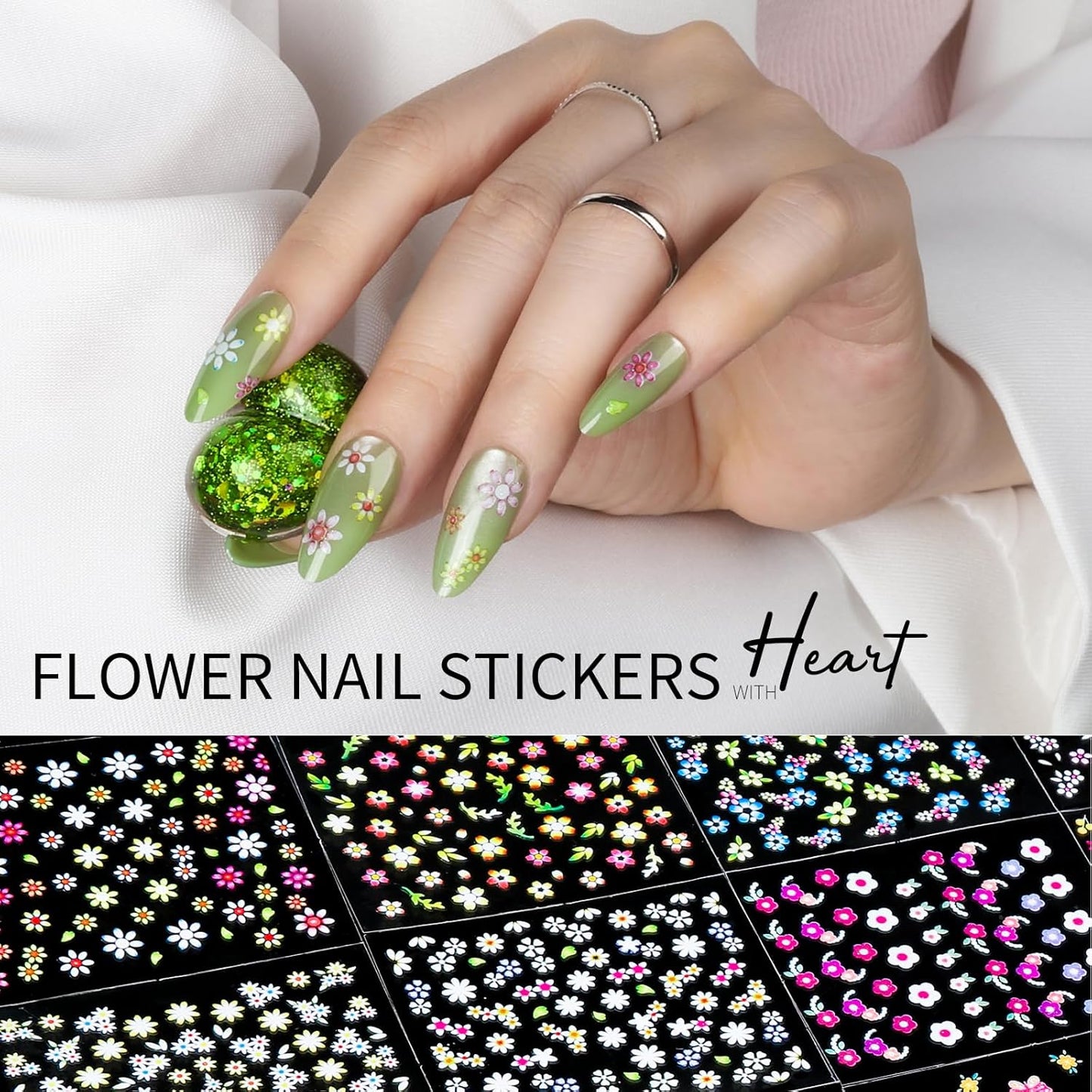 Teenitor 50 Sheets Nail Stickers for Nail Art, Flower Nail Art Stickers Gold Floral Nail Decals for Nails Design, Nail Decor Nail Accessories for Women Girls Kids Summer