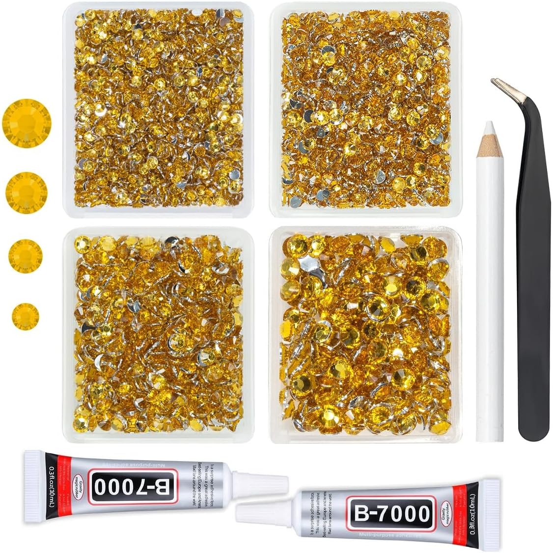 Golden Yellow Crystal Resin Rhinestones w B7000 Jewelry Glue for Bedazzling Crafting Gold Flatback Stones 3mm 4mm 5mm 6mm Diamonds Crystals Gems for Nails Face Makeup Tumblers Bottles Craftts