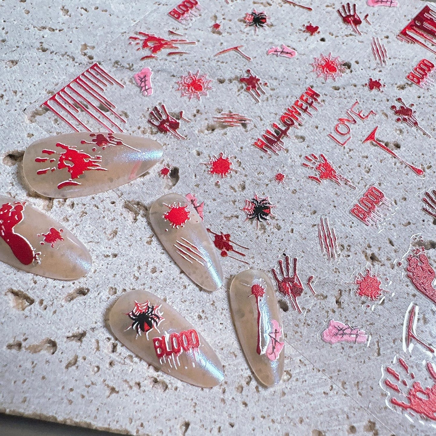 1 Sheets Halloween Nail Decals for Nail Art Horror Bloody Handprint Nail Design Sticker Scary Blood Drop Nail Stickers Bloody Footprints Spider Nail Art Stickers for Women Holiday Nails Decoration