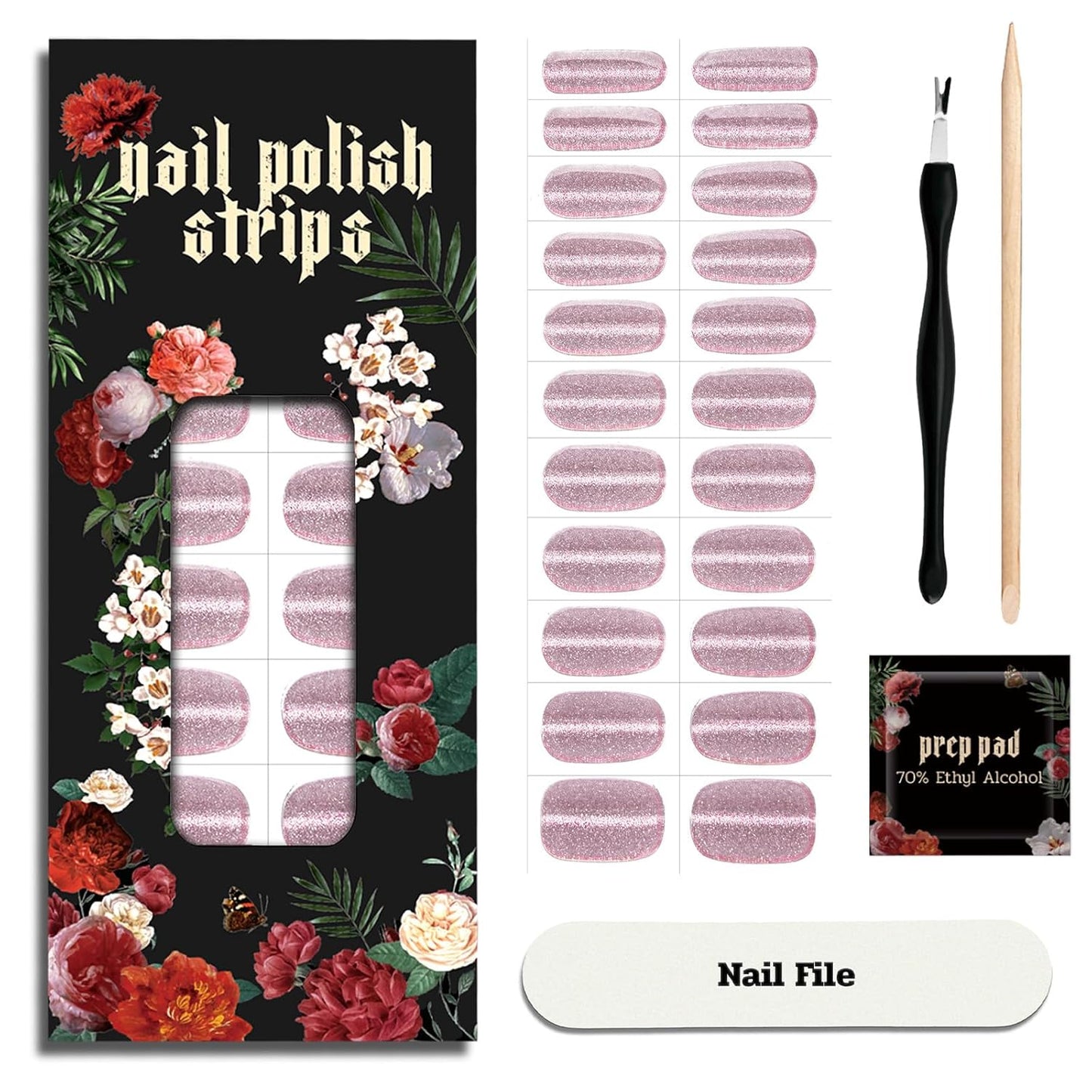 Nail Polish Strips - 22 Pcs Salon Quality Gel Nail Stickers - Long Lasting Wraps (Pixie Dust Pink)