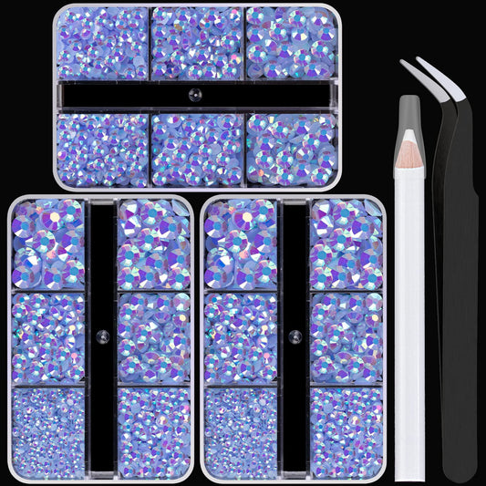 Resin Rhinestones Crafting, 2/3/4/5/6mm Flatback Jelly Rhinestones, 3 Box Sky Blue AB Non Hotfix Crystal Gems for Bedazzling Crafts Mugs Tumblers Clothes Makeup Nail