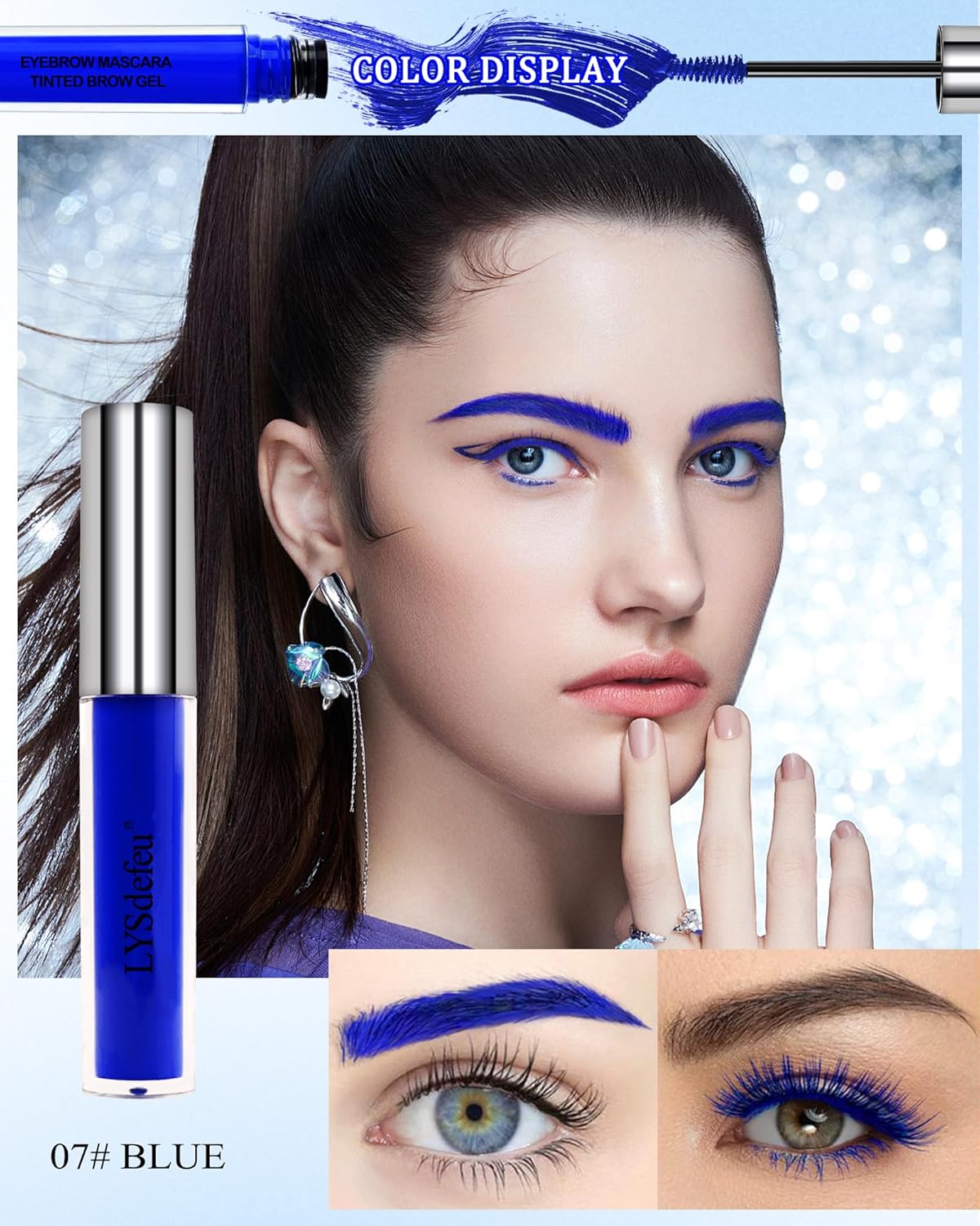 Tinted Eyebrow Mascara Gel- 1Pcs Long-lasting Waterproof Smudge-proof Blue Brow Glue Colored Liquid Mascara,Tinted Brow Filler Curling Mascara, Women's Day Eye Makeup Gift for Women Girl-07