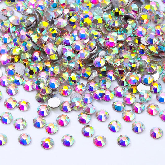 Crystal AB Flatback Rhinestones, Glass Rhinestones for Nail Art and Craft, Glue Fix, Loose Crystal Gemstones(Crystal AB, SS6, 2880pcs, 1.9-2.0mm)