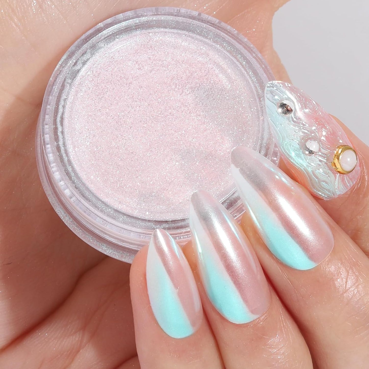 Artdone Aurora Chrome Nail Powder, Iridescent Unicorn Powder Metallic Mirror Effect Pigment Pearlescent Mermaid Pearl Glitter Dust Kit, Nail Art Decoration, Resin Craft