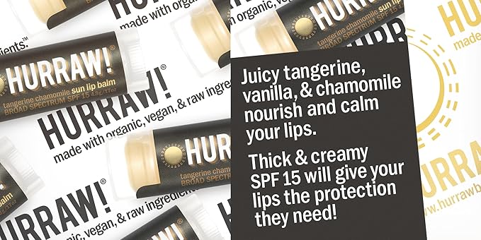 Hurraw! Sun Lip Balm (Zinc Oxide Protection, Broad Spectrum SPF 15, Tangerine, Chamomile): Organic, Certified Vegan, Gluten Free. Non-GMO, 100% Natural. Bee, Shea, Soy and Palm Free. Made in USA