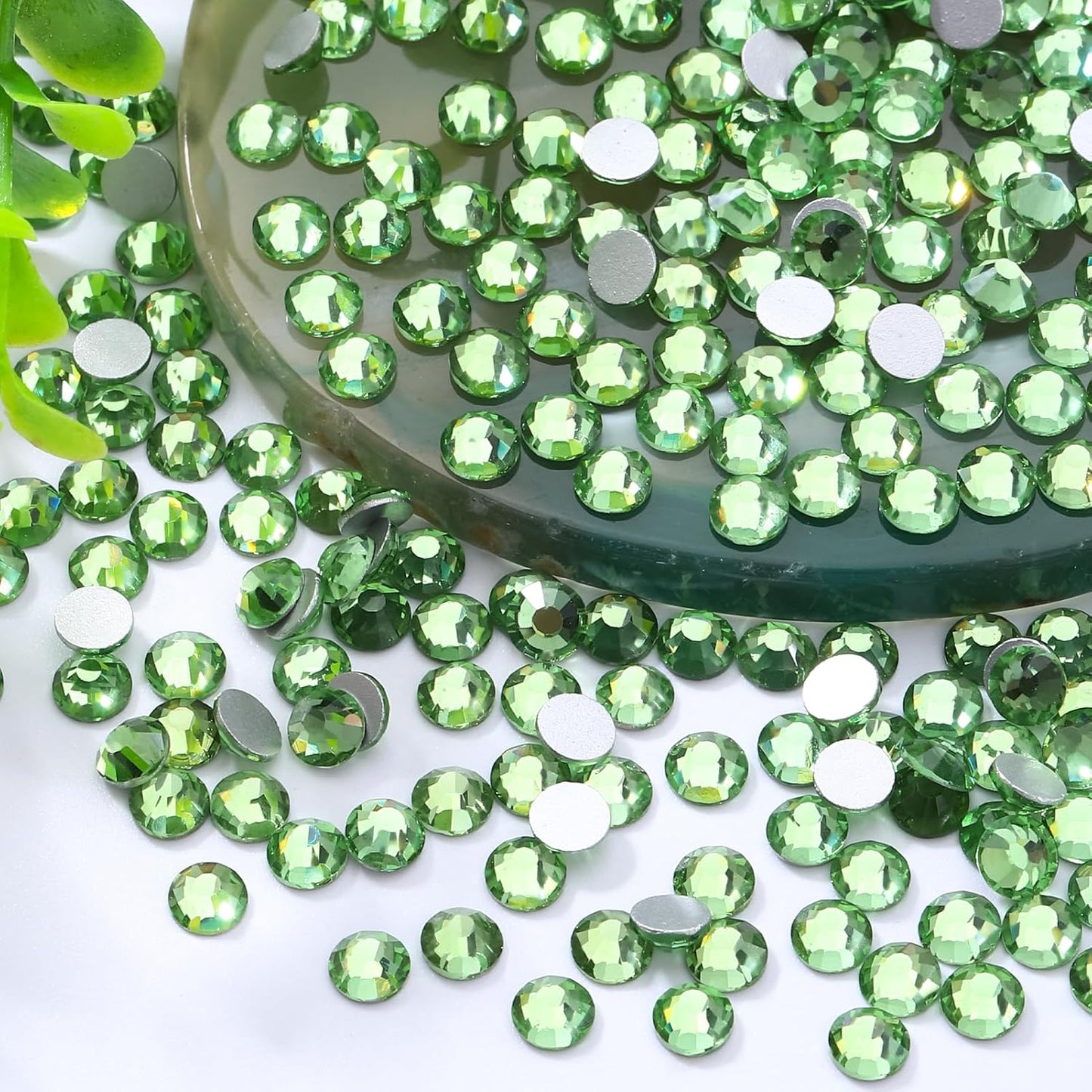 Light Green Flatback Rhinestones, Glass Rhinestones for Nail Art and Craft, Glue Fix, Loose Crystal Gemstones(Lt.Green, SS12, 1440pcs, 2.9-3.0mm)