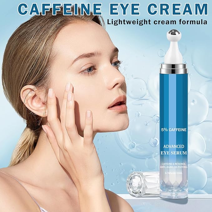 Caffeine Under Eye Cream for Dark Circles Eye Cream for Puffiness and Bags Under Eyes,Eye Roller for Puffy Eyes and Firming,Wrinkle Reducing Crema Para las Ojeras